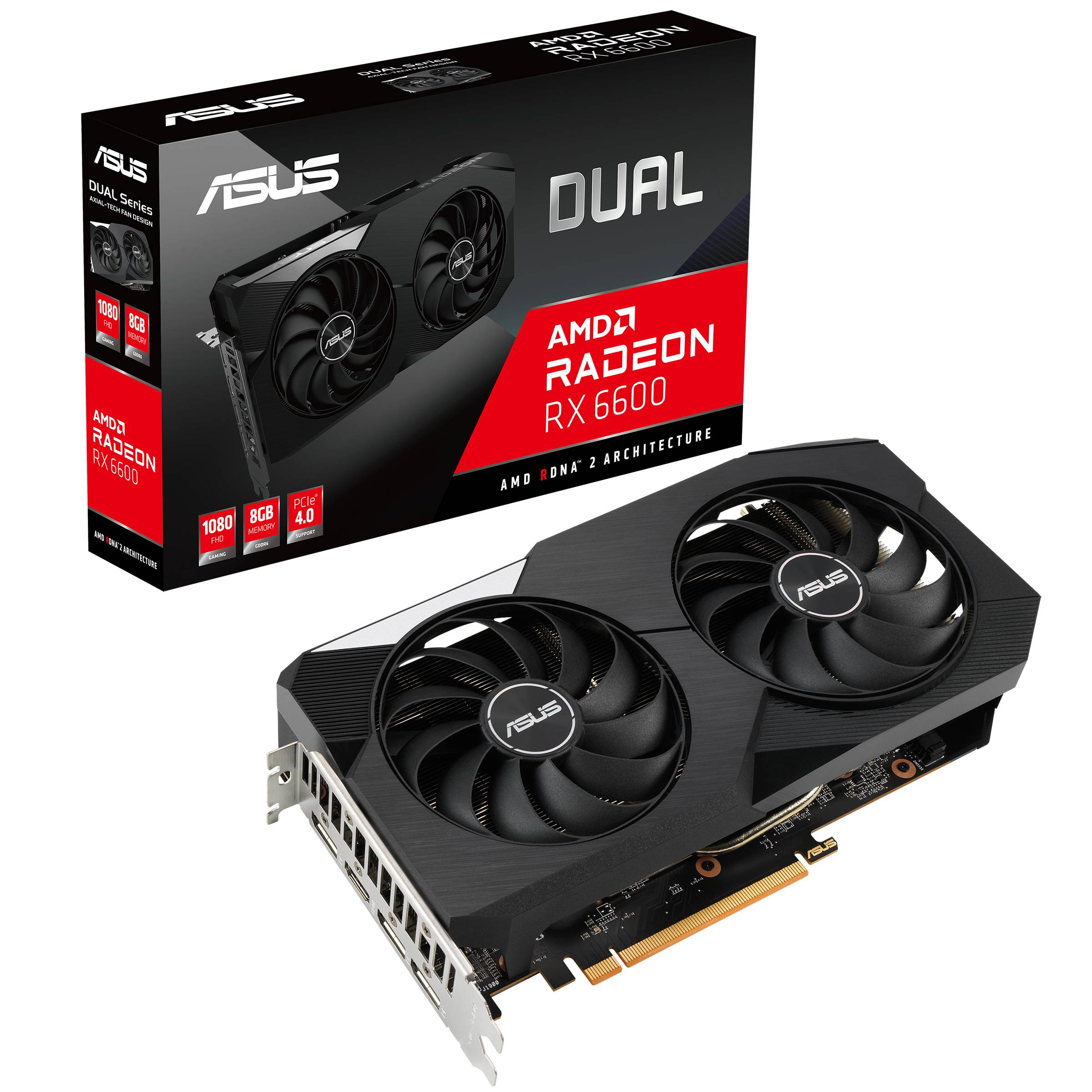 Rca Informatique - image du produit : DUAL-RX6600-8G RX6600 HDMI DPX3 8GB GDDR6 500W PCIE 4.0