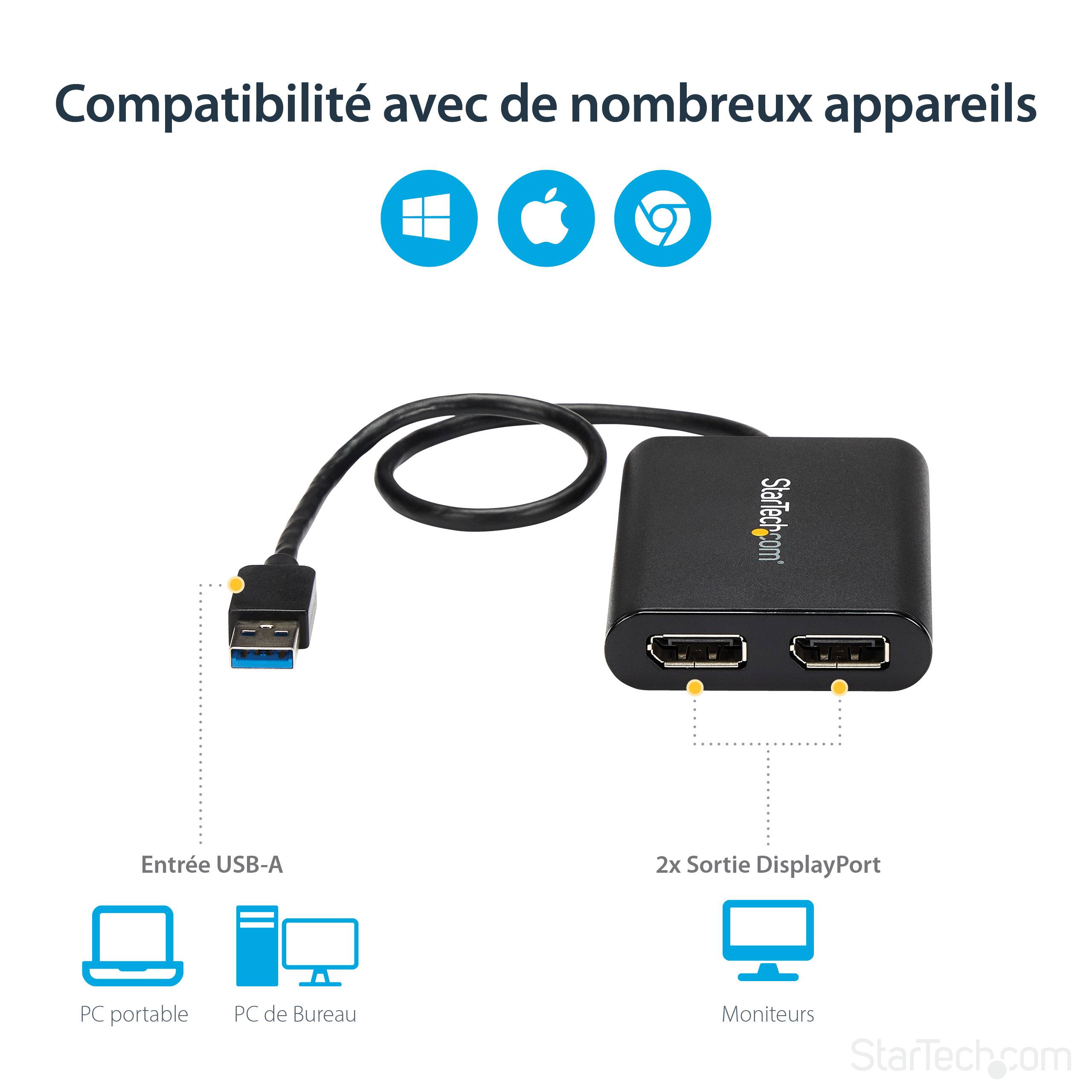 Rca Informatique - image du produit : USB TO DUAL DISPLAYPORT ADAPTER - 4K 60HZ - USB 3.0 (5GBPS)