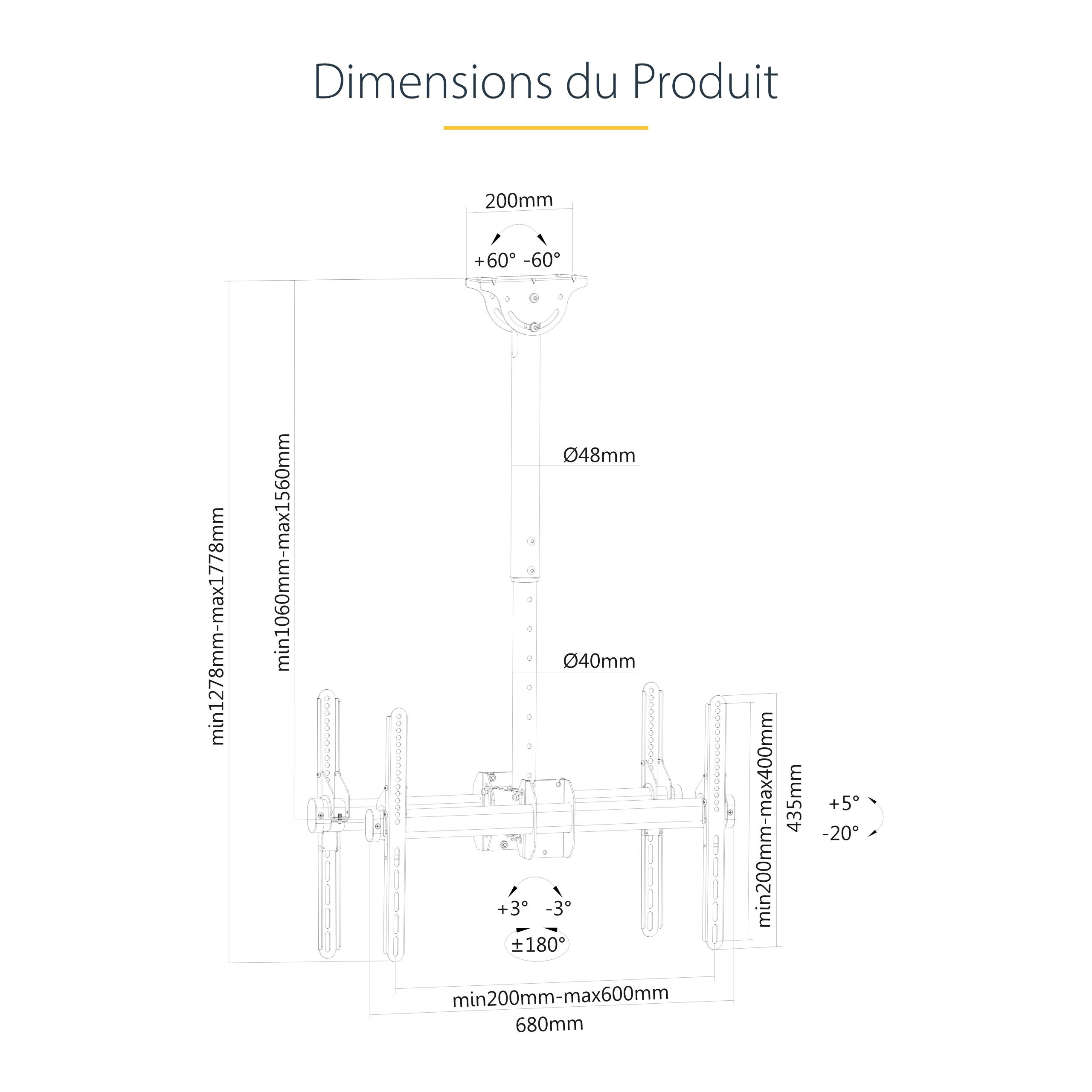 Rca Informatique - image du produit : CEILING TV MOUNT BACK-TO-BACK FOR 32IN TO 75IN DISPLAYS/STEEL