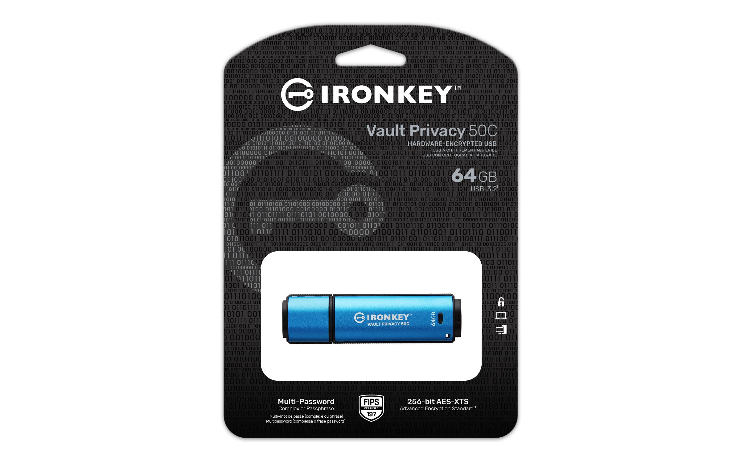 Rca Informatique - image du produit : 64GB USB-C IRONKEY VAULT P 50C AES-256 ENCRYPTED FIPS 197