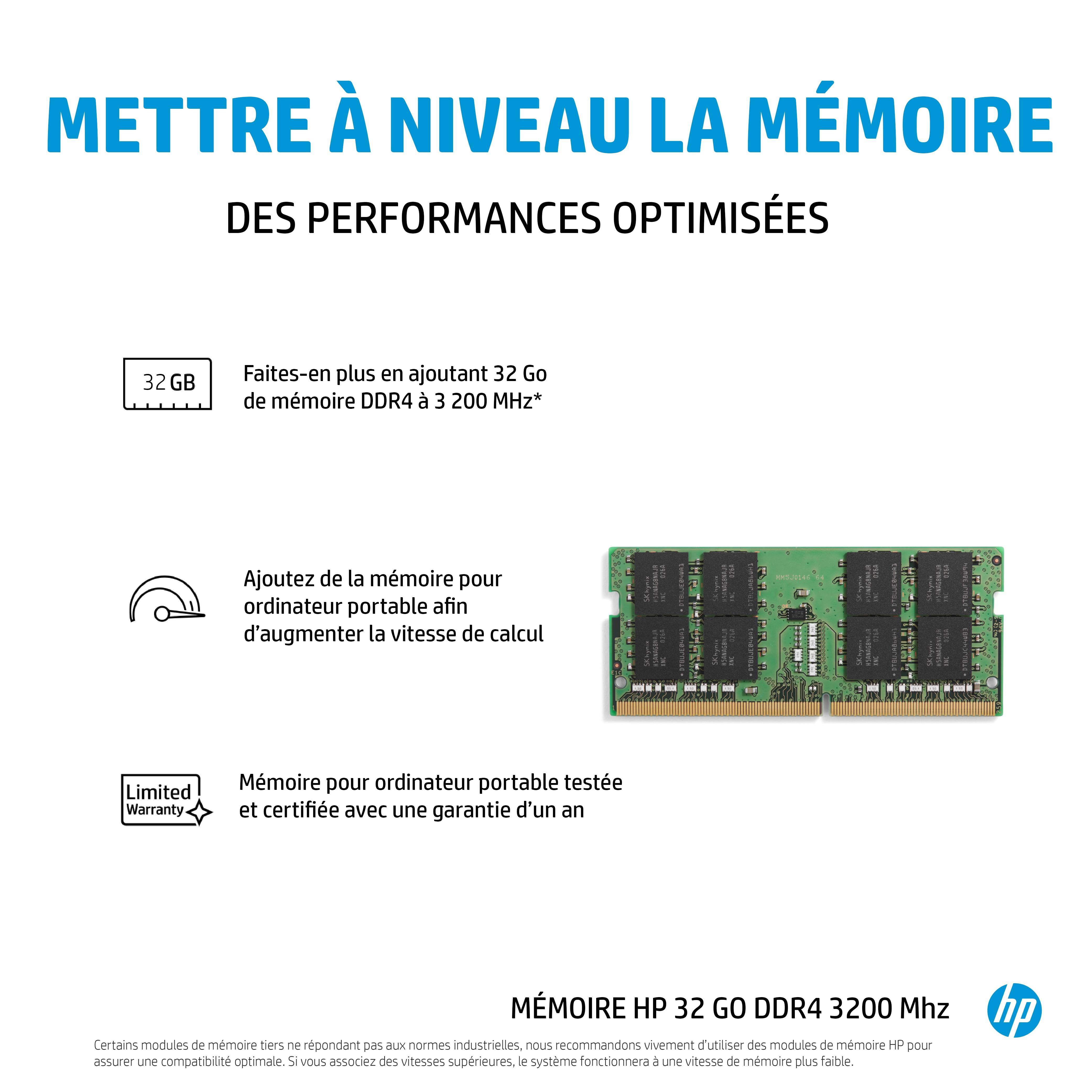 Rca Informatique - image du produit : HP 32GB DDR4 (1X32GB) 3200 SODIMM MEMORY