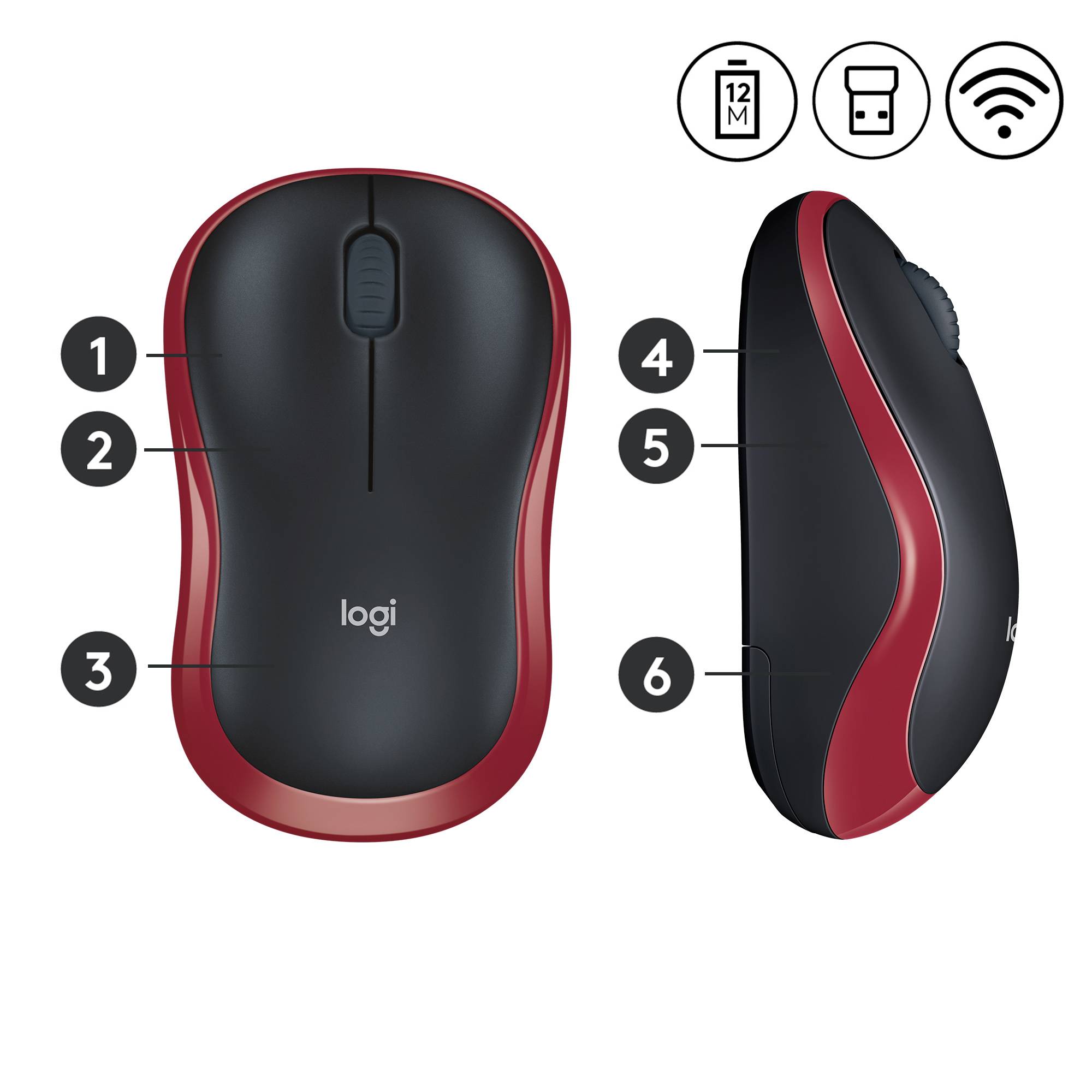 Rca Informatique - image du produit : WIRELESS MOUSE M185 RED USB CORDLESS