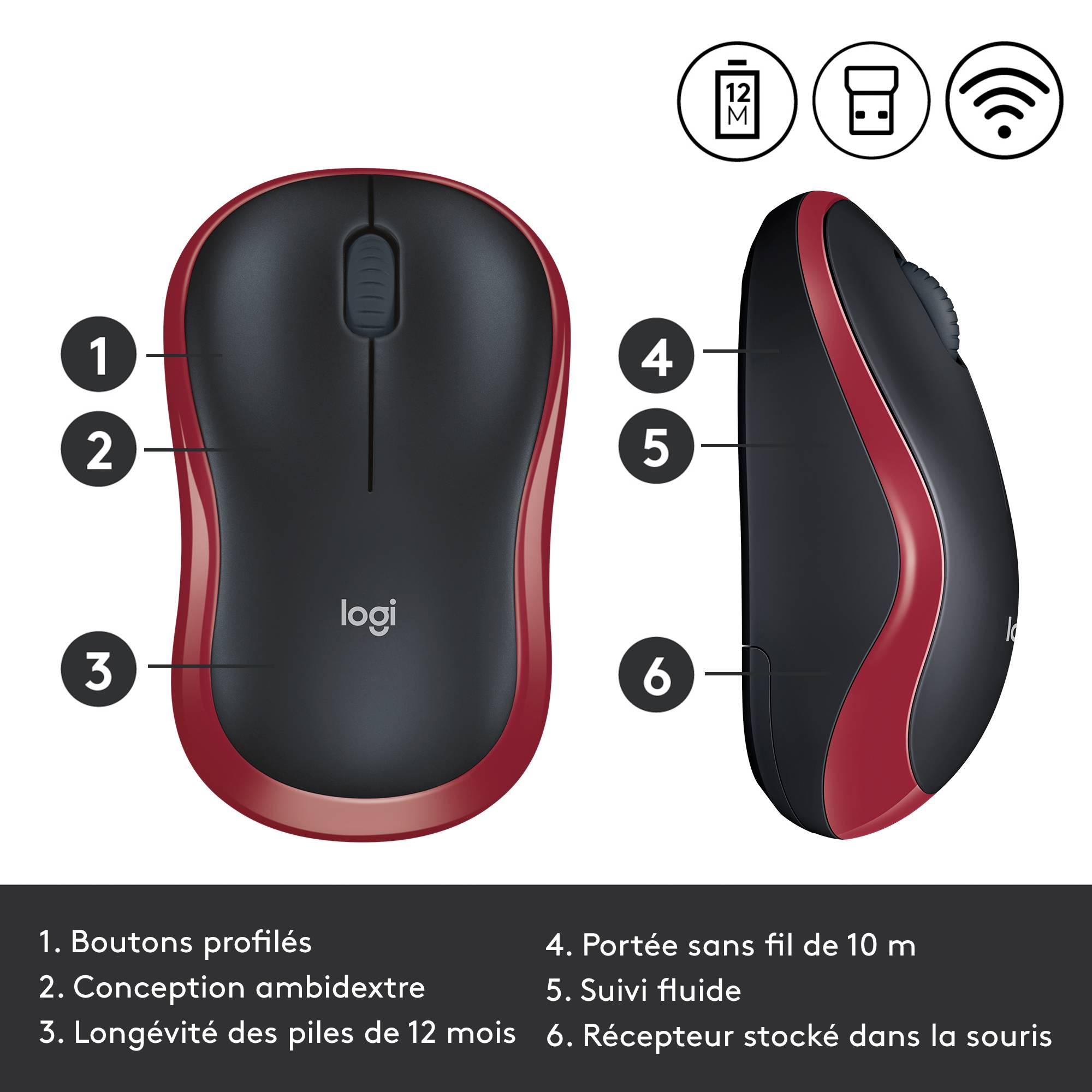 Rca Informatique - image du produit : WIRELESS MOUSE M185 RED USB CORDLESS