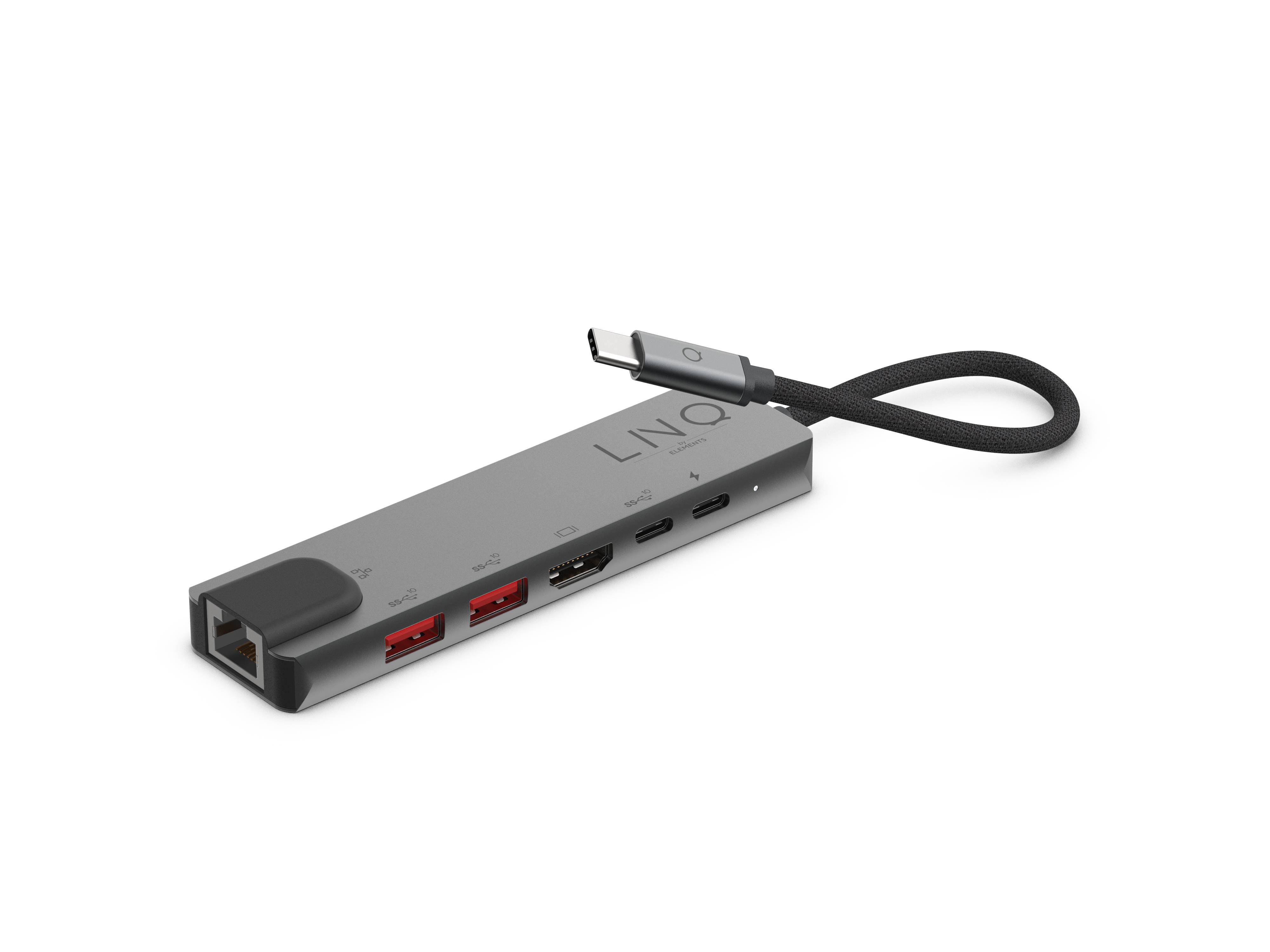 Rca Informatique - image du produit : 6IN1 USB-C HUB 4K HDMI/RJ45 LINQ - GREY