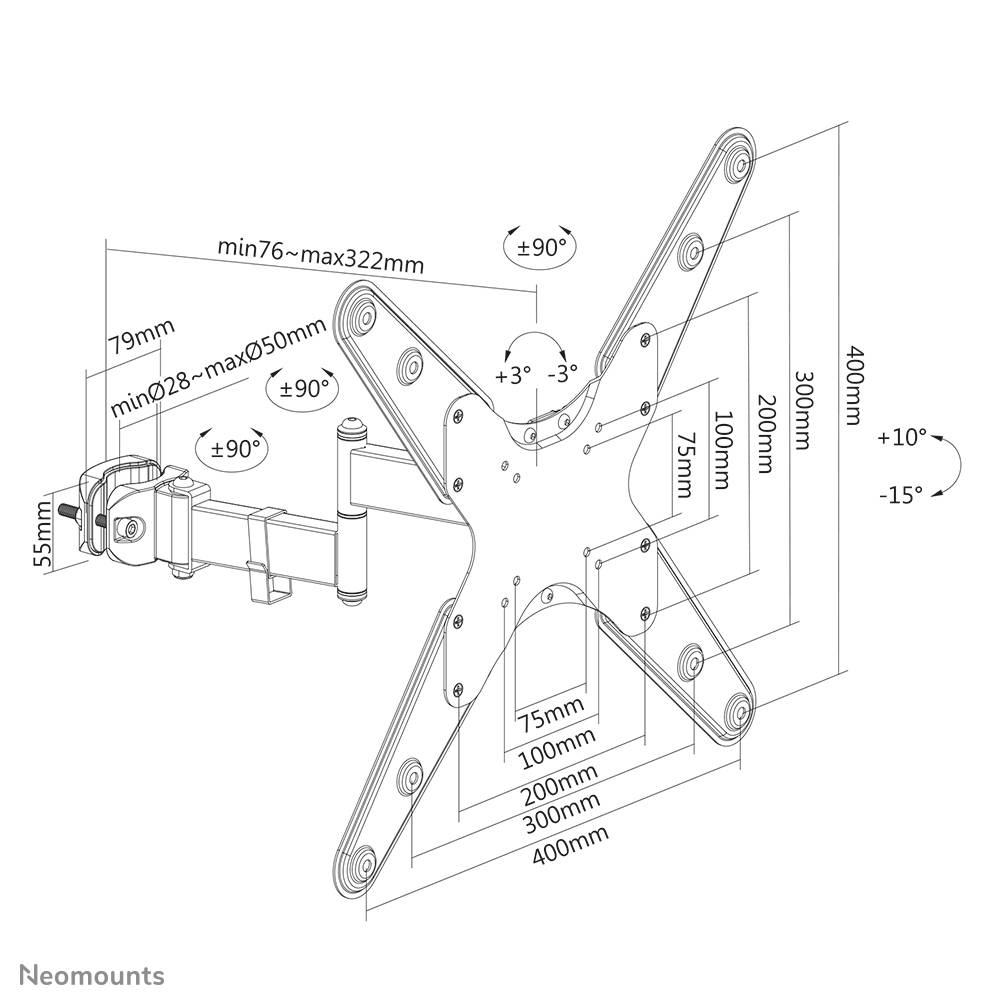 Rca Informatique - image du produit : SCREEN POLE CLAMP/TRUSS MOUNT 3 PIVOTS VESA 400X400 (28-50 MM)