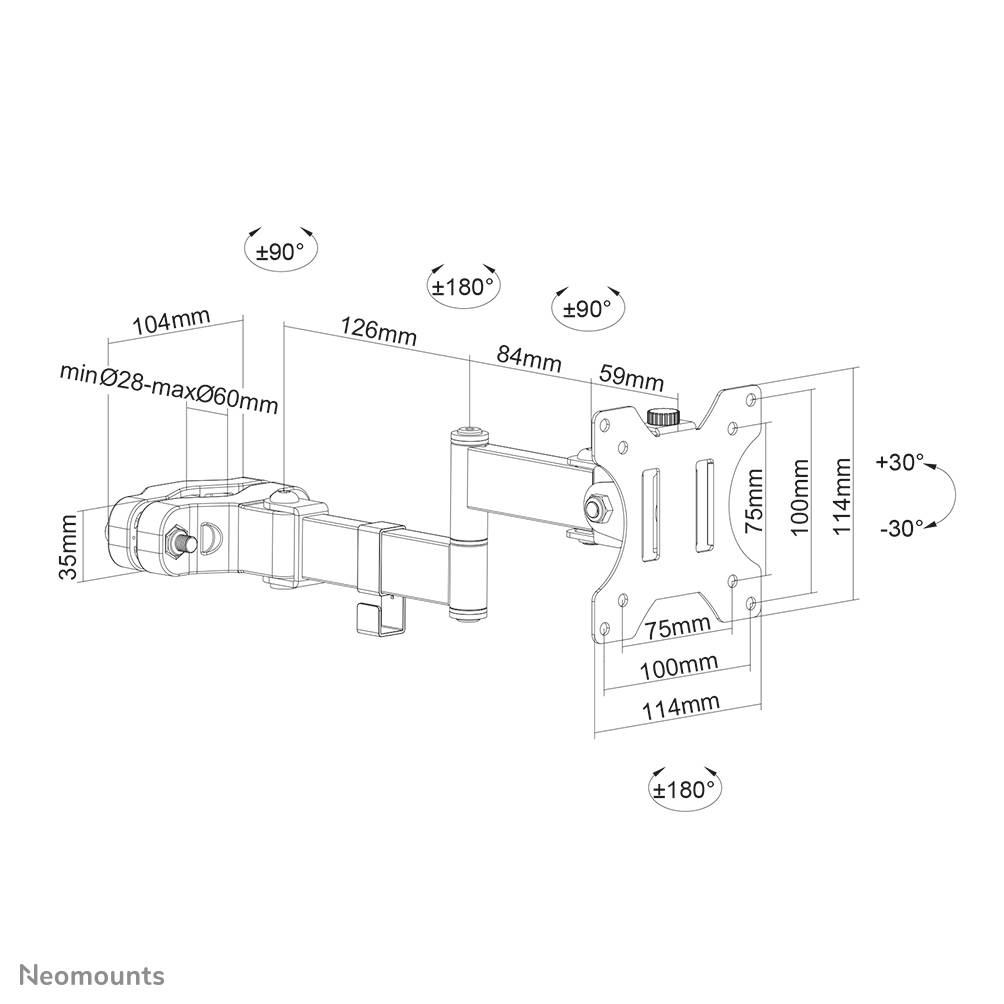 Rca Informatique - image du produit : SCREEN POLE CLAMP/TRUSS MOUNT 3 PIVOTS VESA 100X100 (28-60 MM)