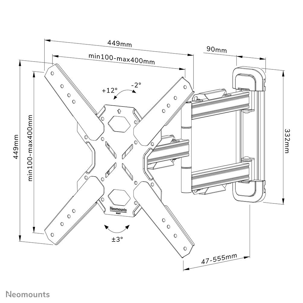 Rca Informatique - image du produit : SCREEN WALL MOUNT (FULL MOTION/ 3 PIVOTS/ VESA 400X400)