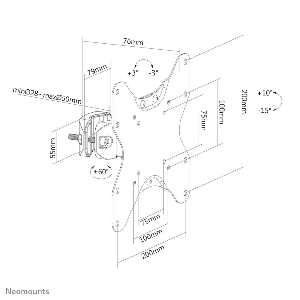 Rca Informatique - image du produit : SCREEN POLE CLAMP/TRUSS MOUNT 1 PIVOT VESA 200X200 (28-50 MM)