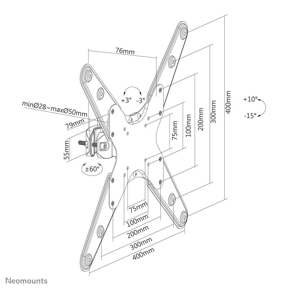 Rca Informatique - image du produit : SCREEN POLE CLAMP/TRUSS MOUNT 1 PIVOT VESA 400X400 (28-50 MM)