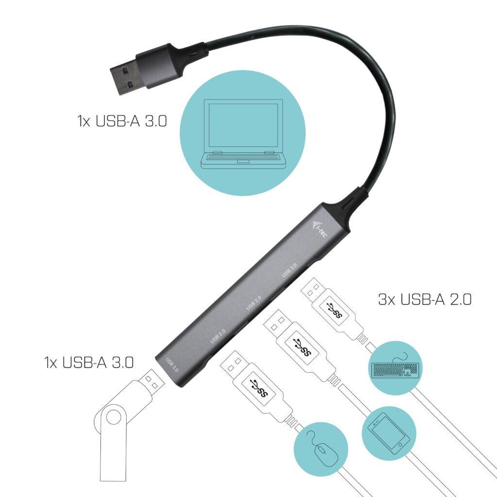 Rca Informatique - image du produit : USB 3.0 METAL HUB 1X USB 3.0 + 3X USB 2.0