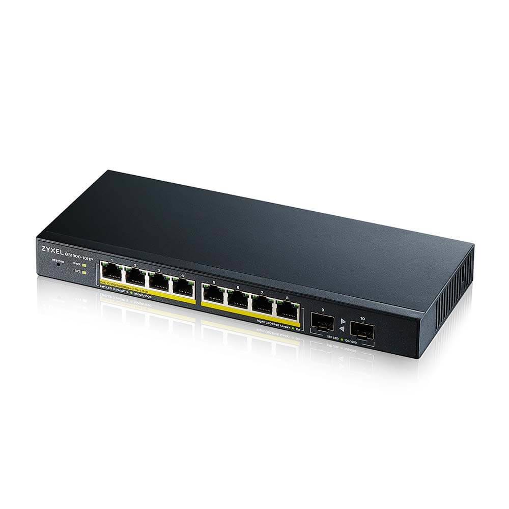 Rca Informatique - image du produit : GS1900-10HP V2 8-PORT GBE L2 POE SMART SWITCH + 2 SFP SLOTS