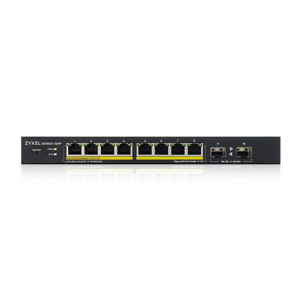 Rca Informatique - image du produit : GS1900-10HP V2 8-PORT GBE L2 POE SMART SWITCH + 2 SFP SLOTS