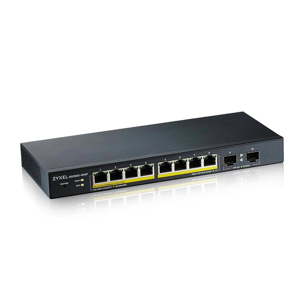 Rca Informatique - image du produit : GS1900-10HP V2 8-PORT GBE L2 POE SMART SWITCH + 2 SFP SLOTS