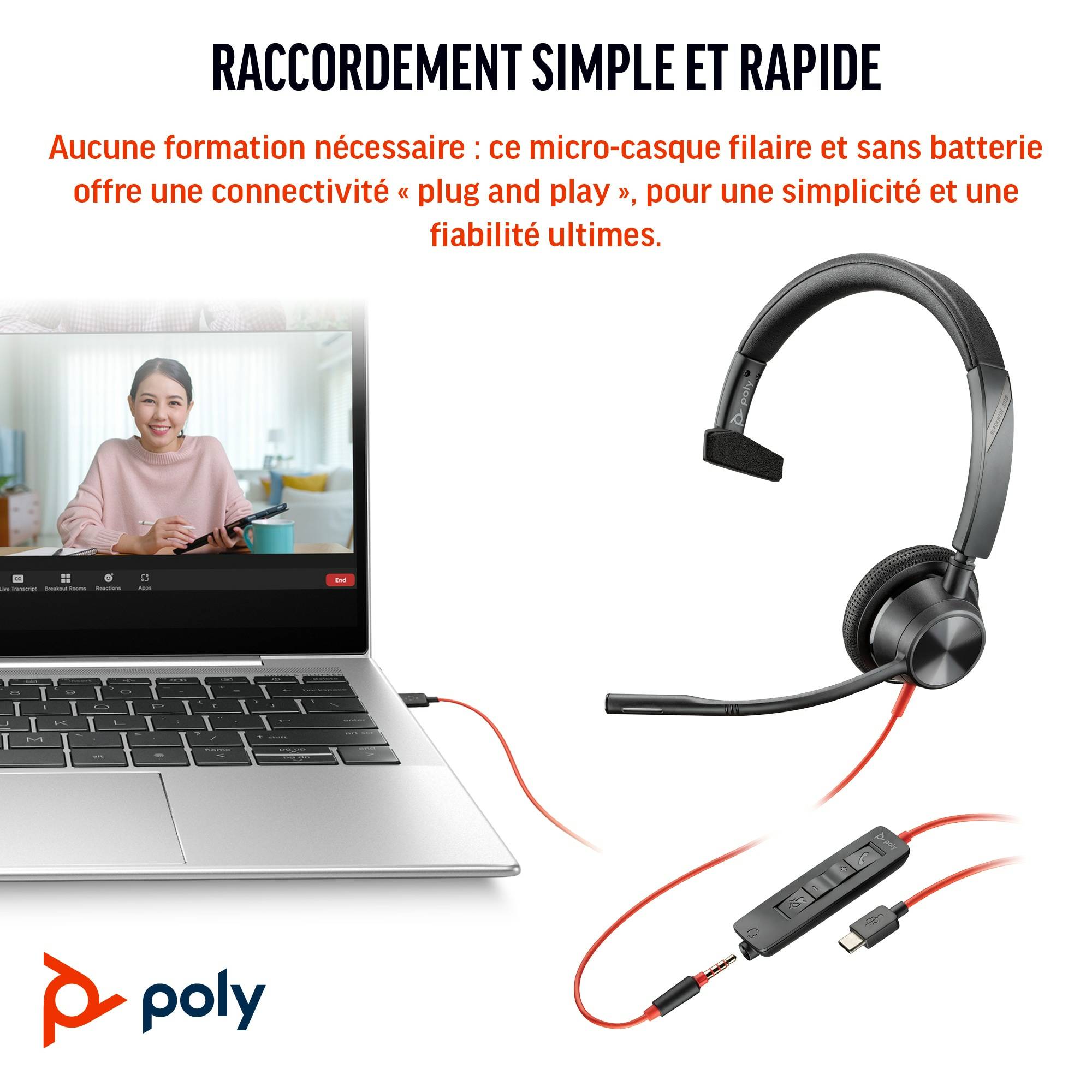 Rca Informatique - image du produit : POLY BW 3315 USB-C HS +3.5MMP +USB-C/A