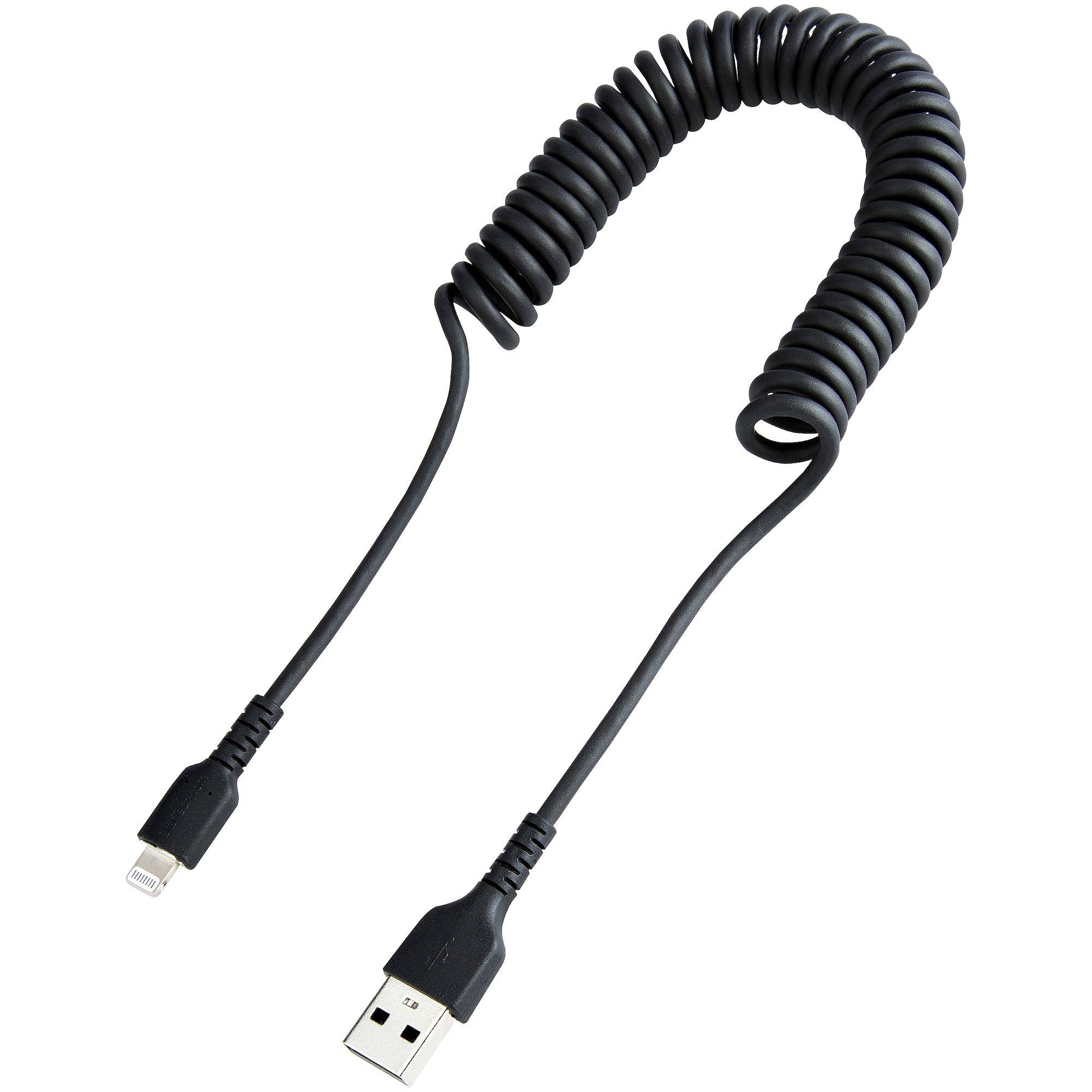 Rca Informatique - image du produit : USB TO LIGHTNING CABLE - 1M (3.3FT) COILED CABLE BLACK