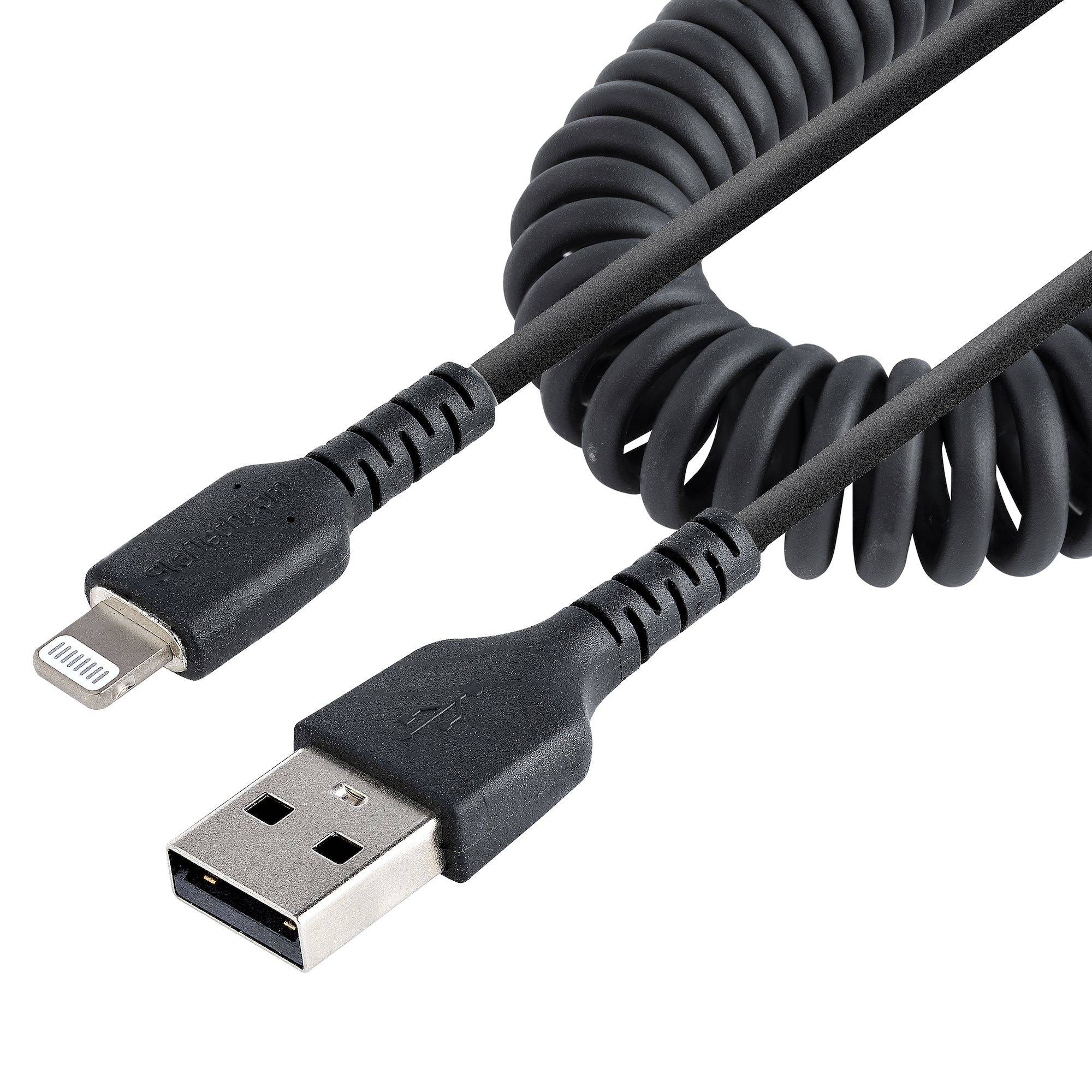 Rca Informatique - Image du produit : USB TO LIGHTNING CABLE - 1M (3.3FT) COILED CABLE BLACK