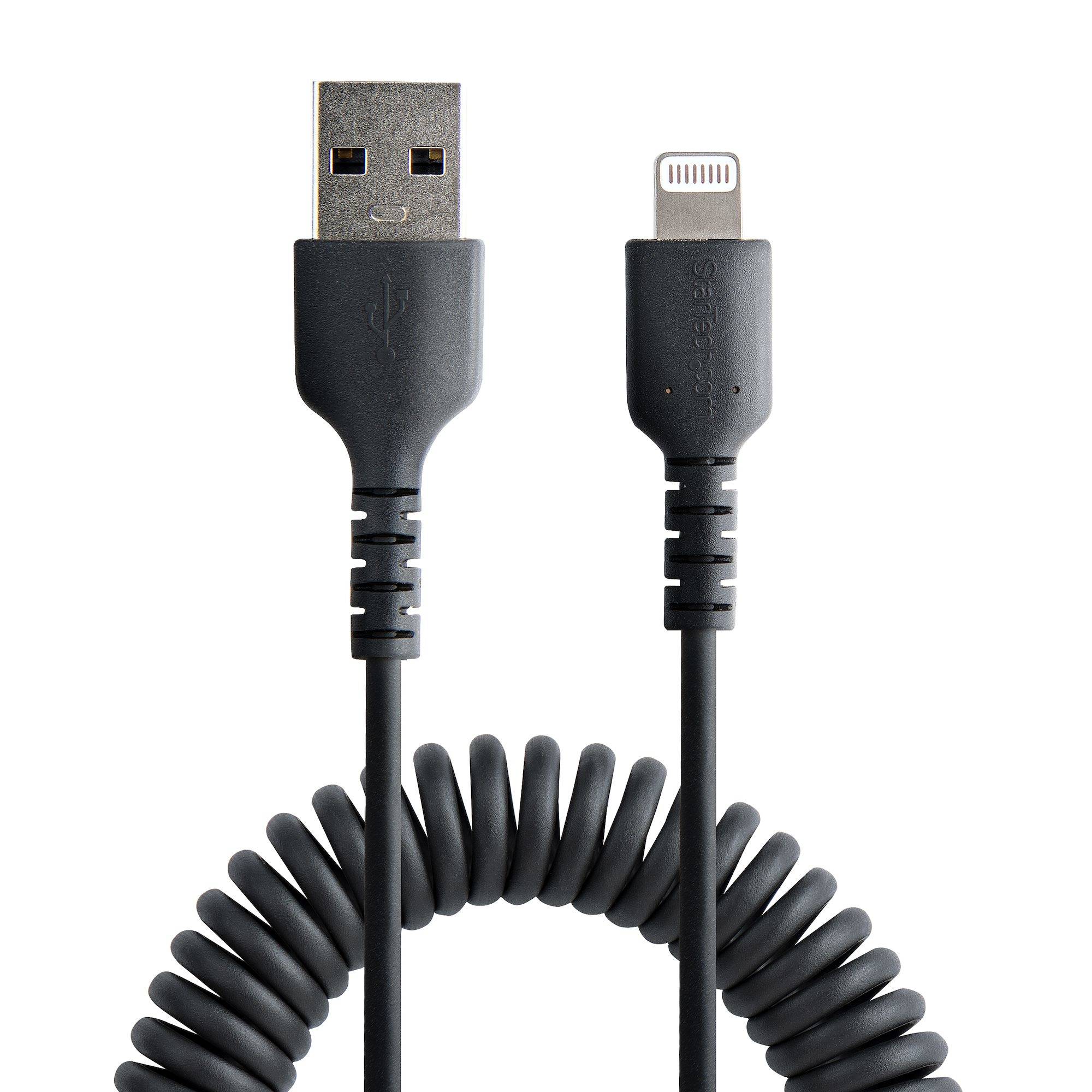 Rca Informatique - image du produit : USB TO LIGHTNING CABLE - 50CM (20IN) COILED CABLE BLACK