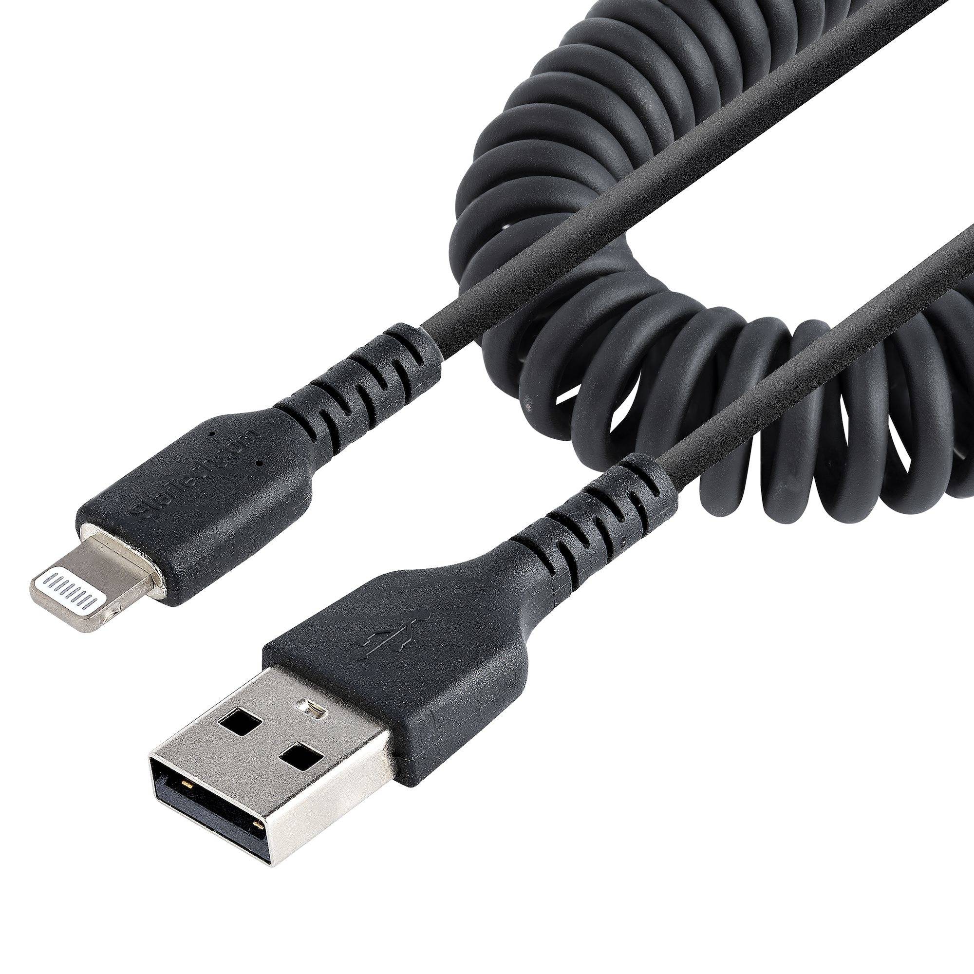 Rca Informatique - Image du produit : USB TO LIGHTNING CABLE - 50CM (20IN) COILED CABLE BLACK