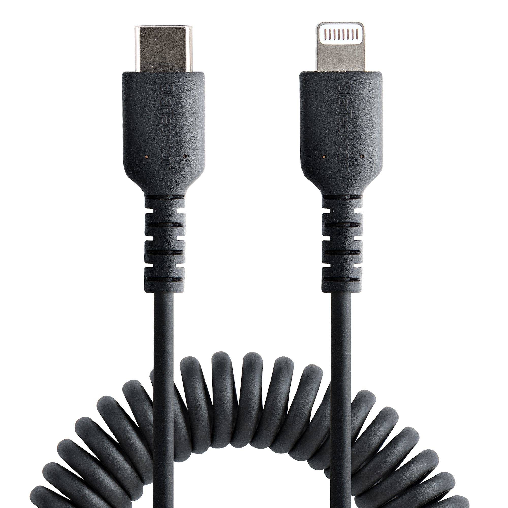 Rca Informatique - image du produit : USB C TO LIGHTNING CABLE - 1M (3.3FT) COILED CABLE BLACK