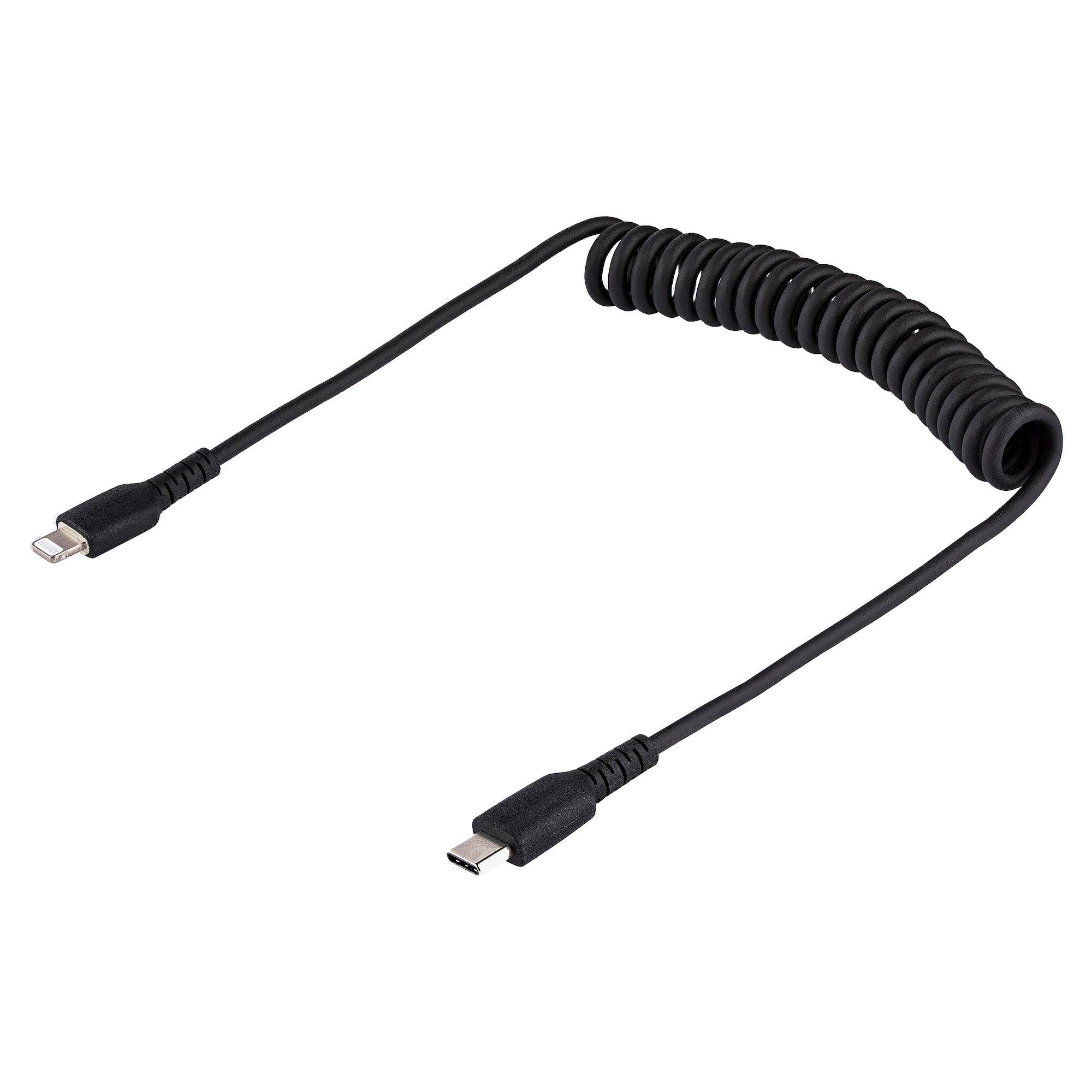 Rca Informatique - image du produit : USB C TO LIGHTNING CABLE - 50CM (20IN) COILED CABLE BLACK