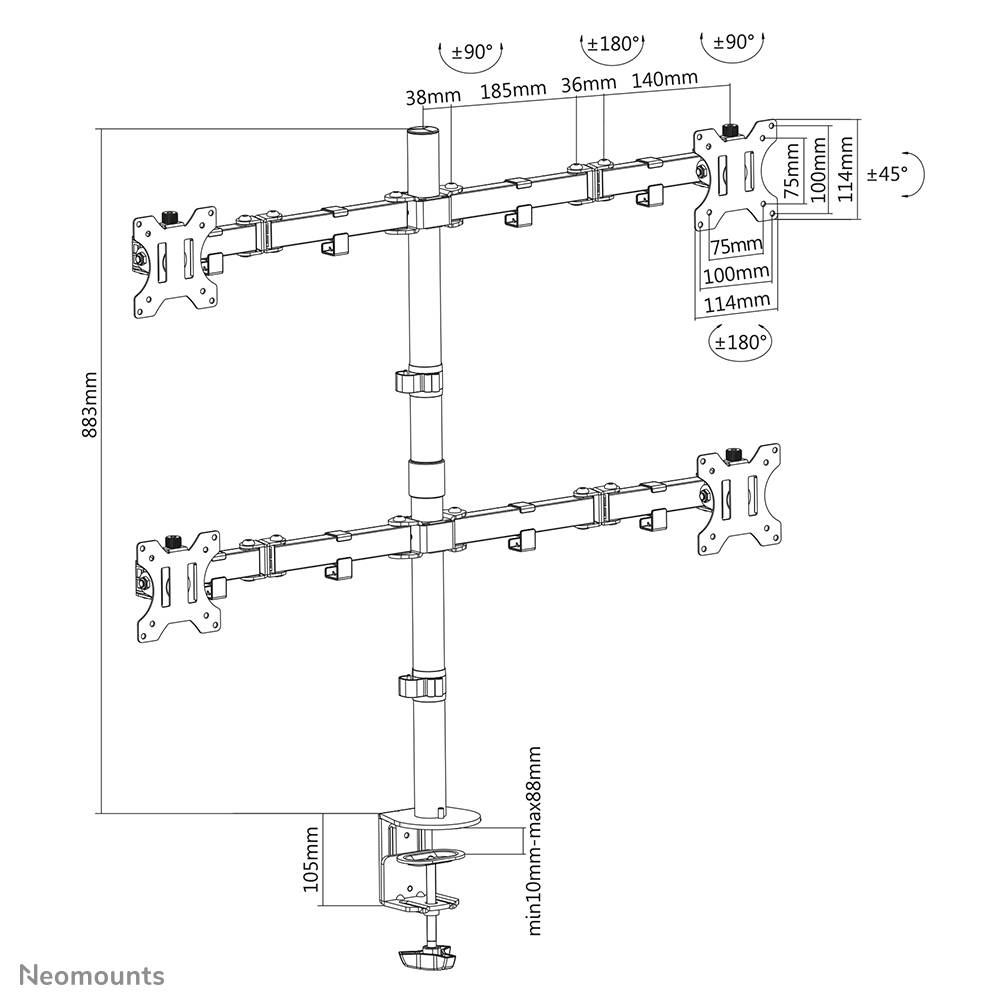 Rca Informatique - image du produit : NEOMOUNTS BY NEWSTAR FLAT SCREEN DESK MOUNT (CLAMP/GROMMET