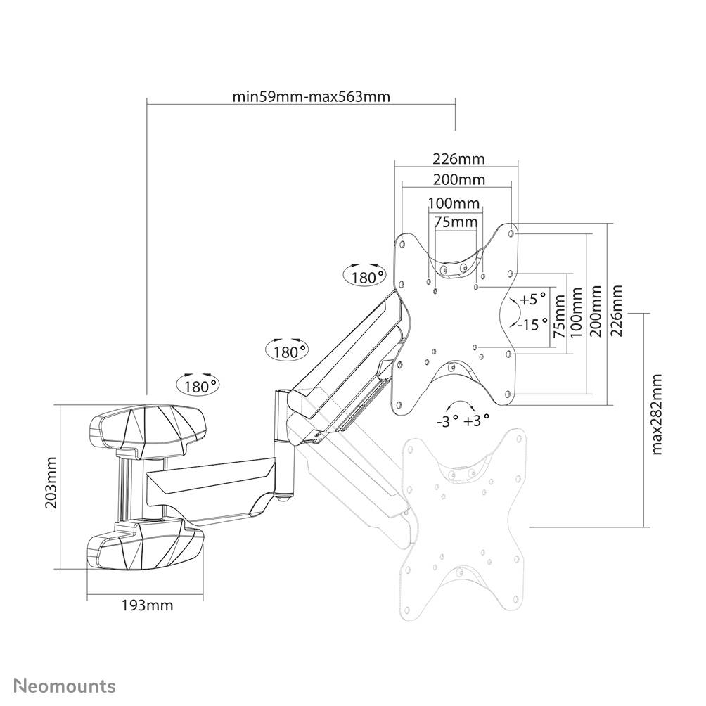 Rca Informatique - image du produit : NEOMOUNTS BY NEWSTAR WALL MOUNTED GAS SPRING TV MOUNT (3 P