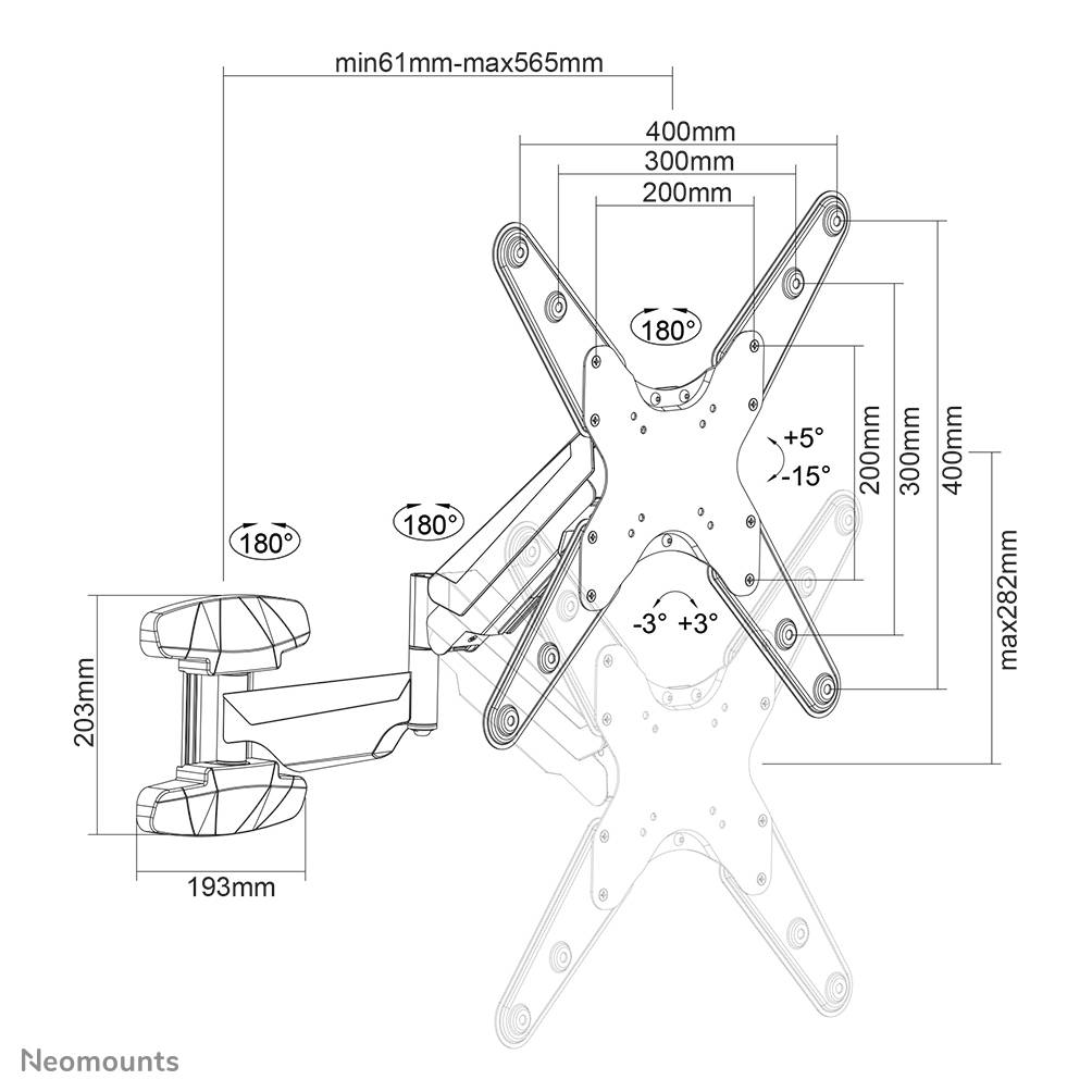 Rca Informatique - image du produit : NEOMOUNTS BY NEWSTAR WALL MOUNTED GAS SPRING TV MOUNT (3 P