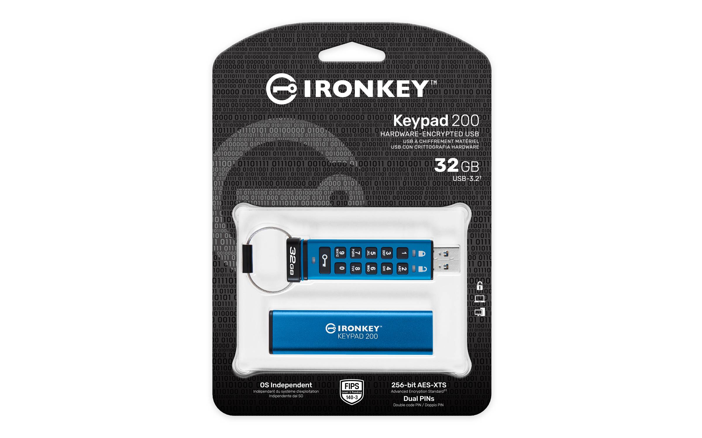 Rca Informatique - image du produit : 32GB IRONKEY KEYPAD 200 AES-256 ENCRYP FIPS 140-3 LVL 3(PENDING)