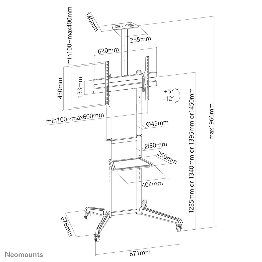 Rca Informatique - image du produit : MOBILE FLOOR STAND INCL. AV- AND CAM SHELF (HEIGHT ADJUSTABLE