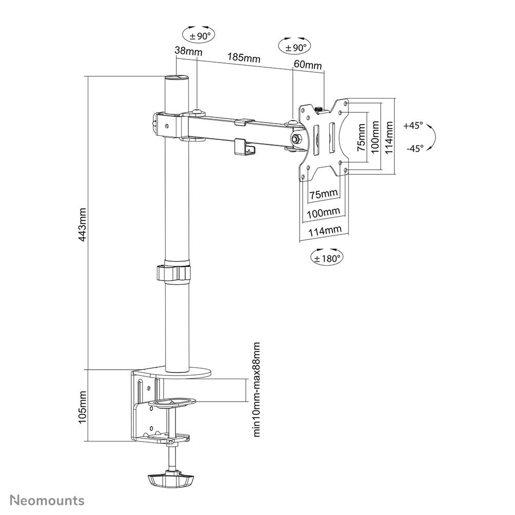 Rca Informatique - image du produit : NEWSTAR DESK MOUNT 2 PIVOTS (CLAMP/GROMMET) BLACK 13-32IN