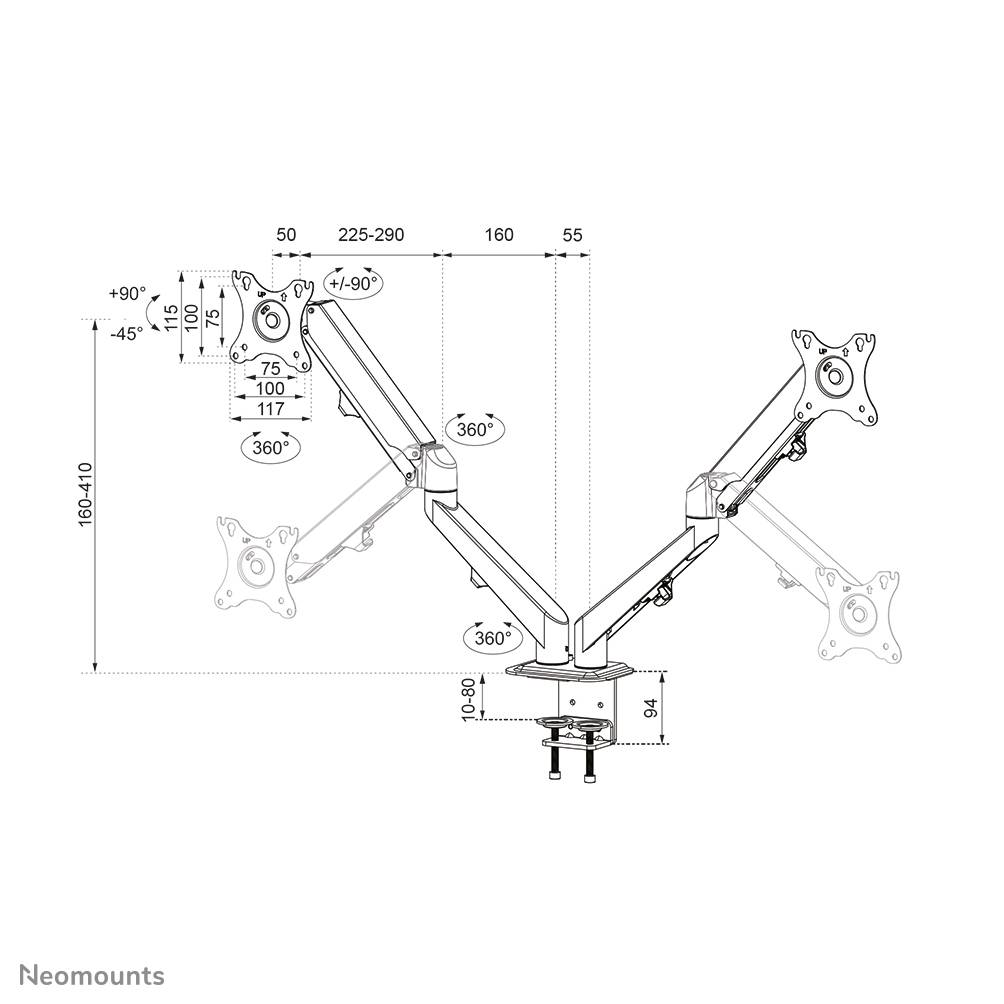 Rca Informatique - image du produit : NEWSTAR GAS SPRING MOUNT (CLAMP/GROMMET) BLACK 17-27IN