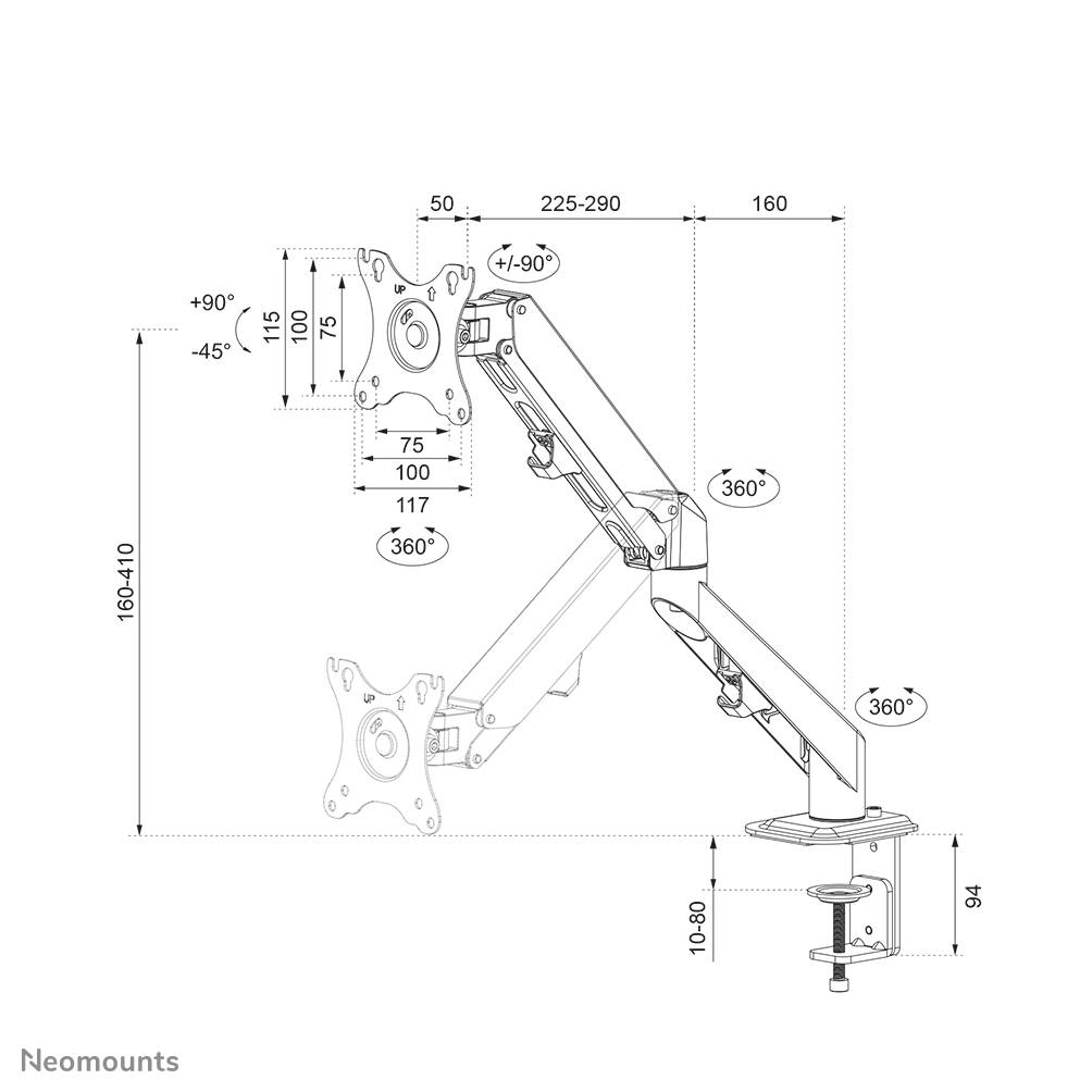 Rca Informatique - image du produit : NEWSTAR GAS SPRING DESK MOUNT (CLAMP/GROMMET) BLACK 17-27IN