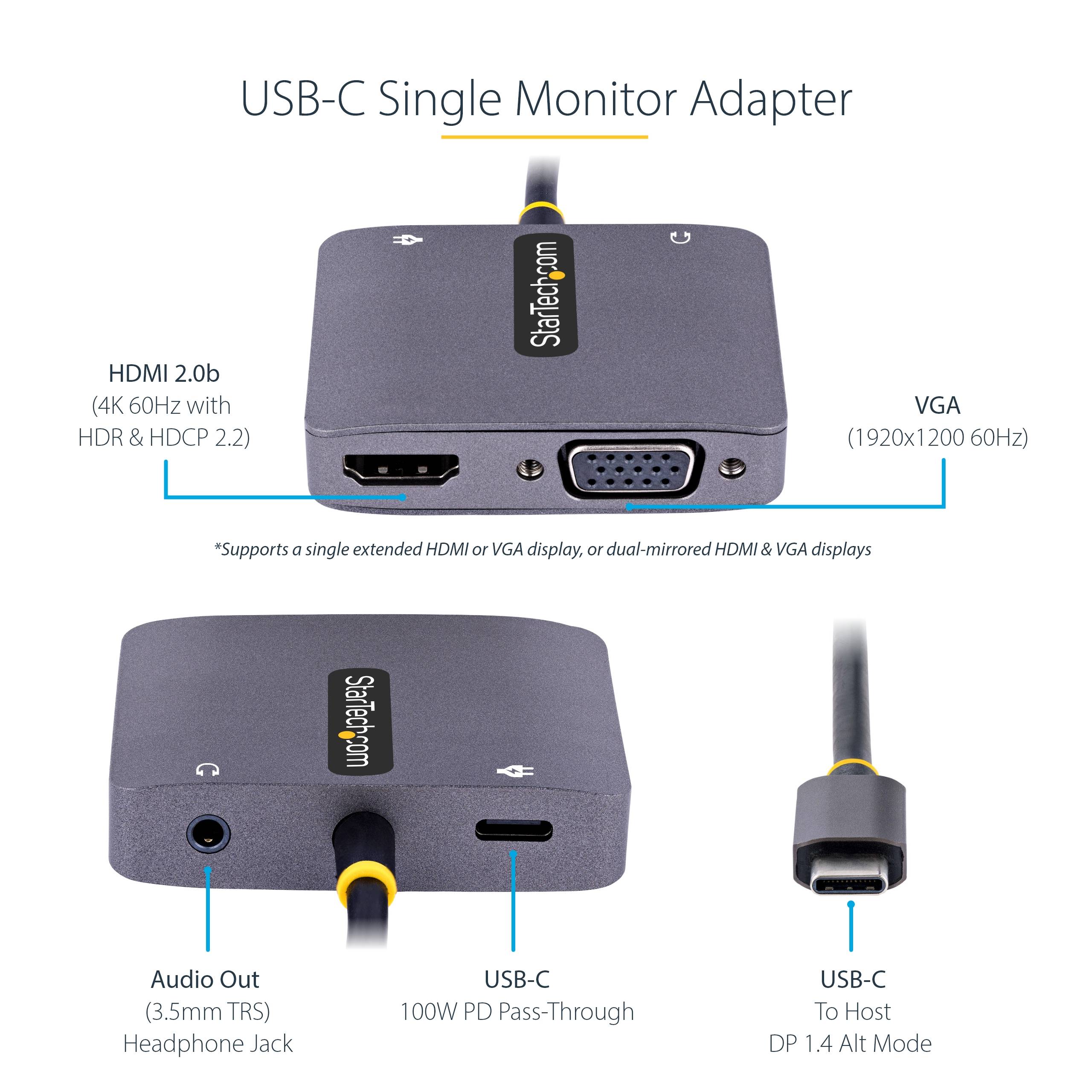 Rca Informatique - image du produit : USB C VIDEO ADAPTER HDMI/VGA - 4K 60HZ 3.5MM AUDIO 100W PD