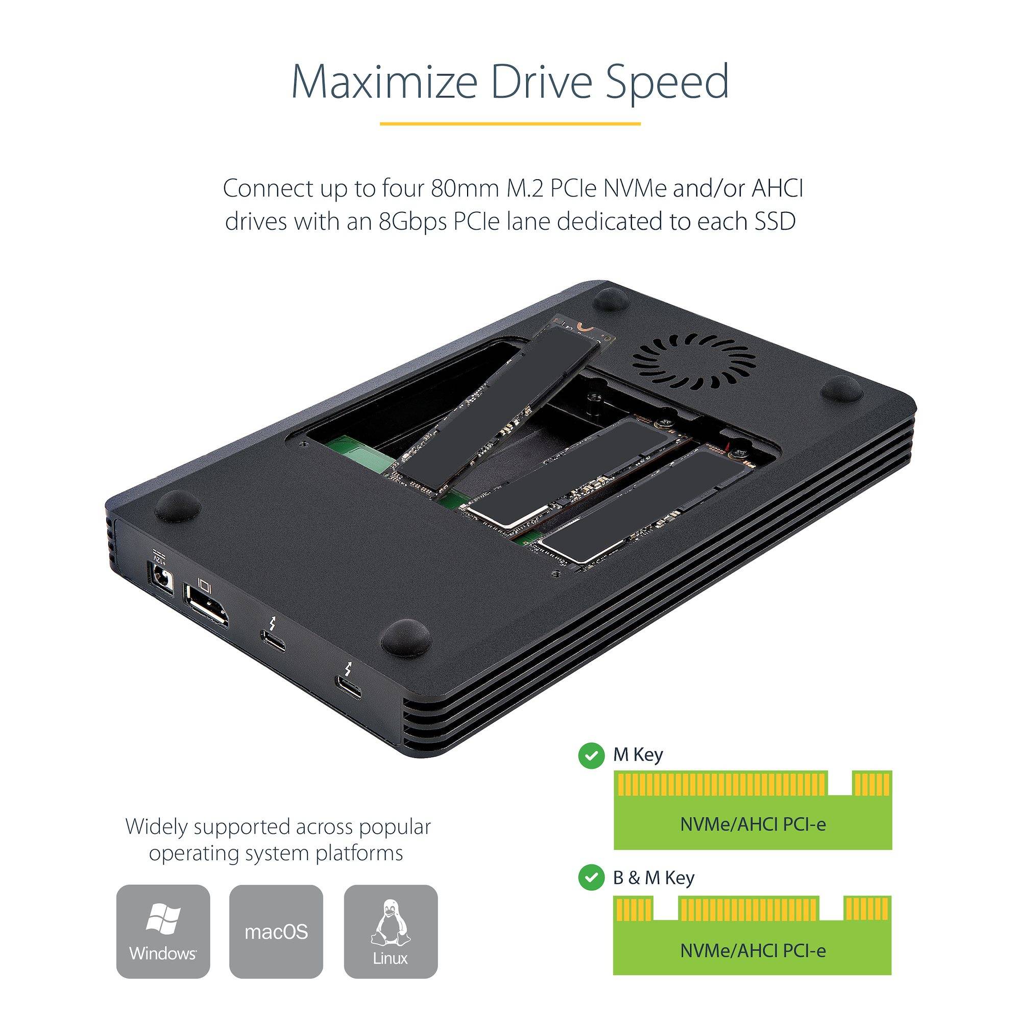 Rca Informatique - image du produit : BOITIER SSD M.2 NVME THUNDERBO LT 3 A 4 BAIES - 40GBPS - 72W