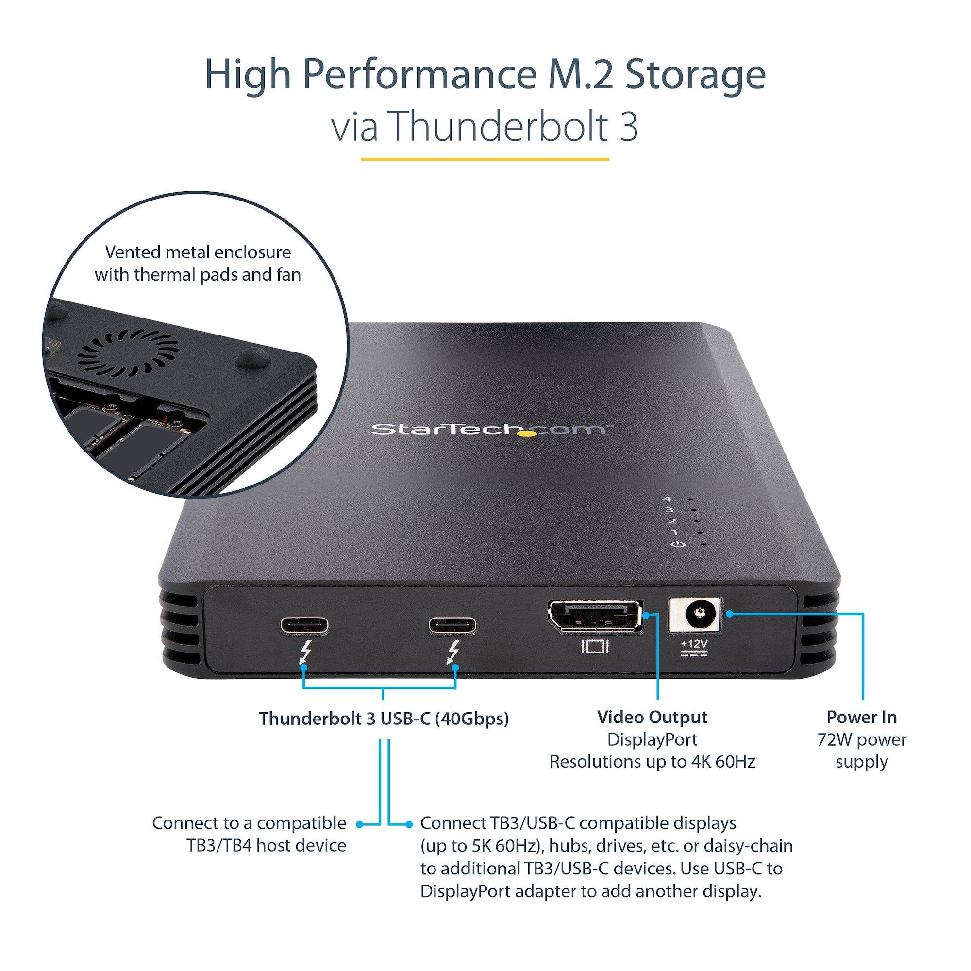 Rca Informatique - image du produit : BOITIER SSD M.2 NVME THUNDERBO LT 3 A 4 BAIES - 40GBPS - 72W