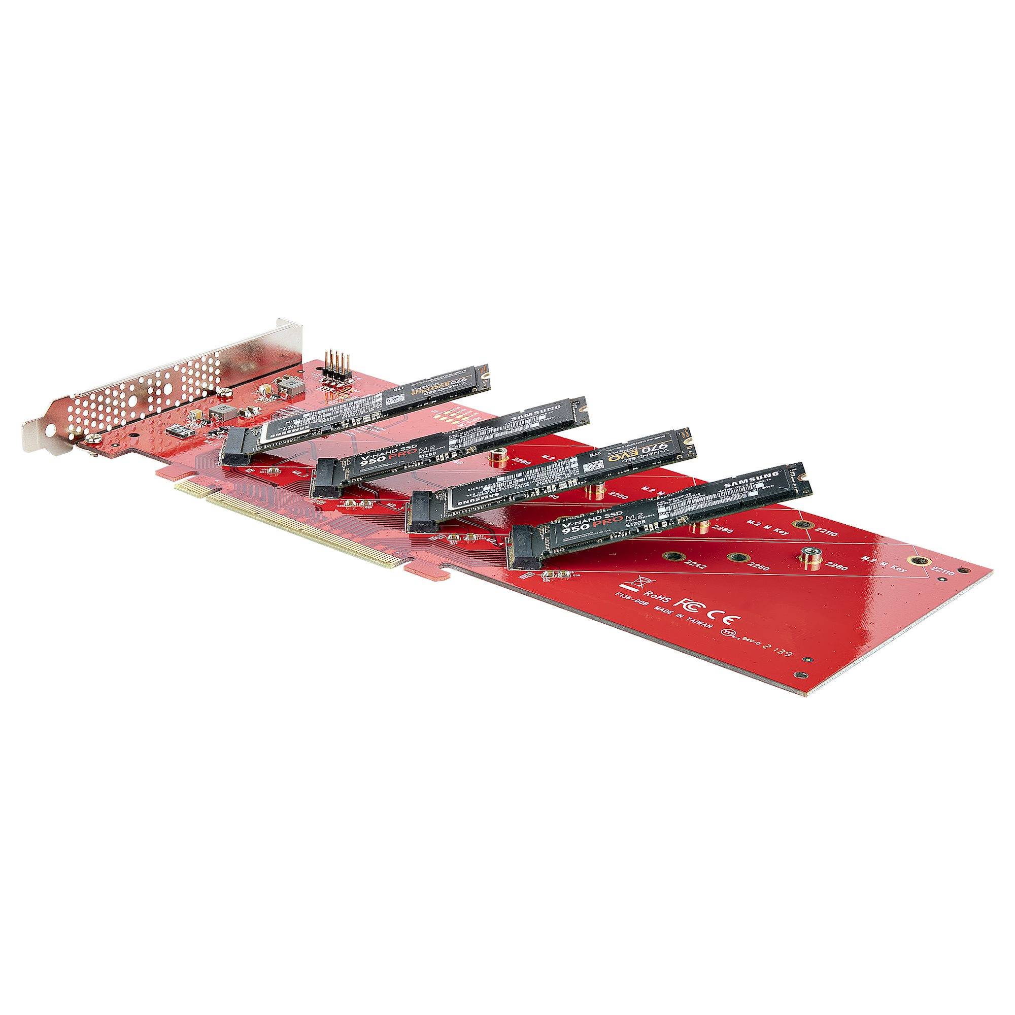 Rca Informatique - image du produit : QUAD M.2 PCIE SSD ADAPTER CARD WITH BIFURCATION PCIE 4.0