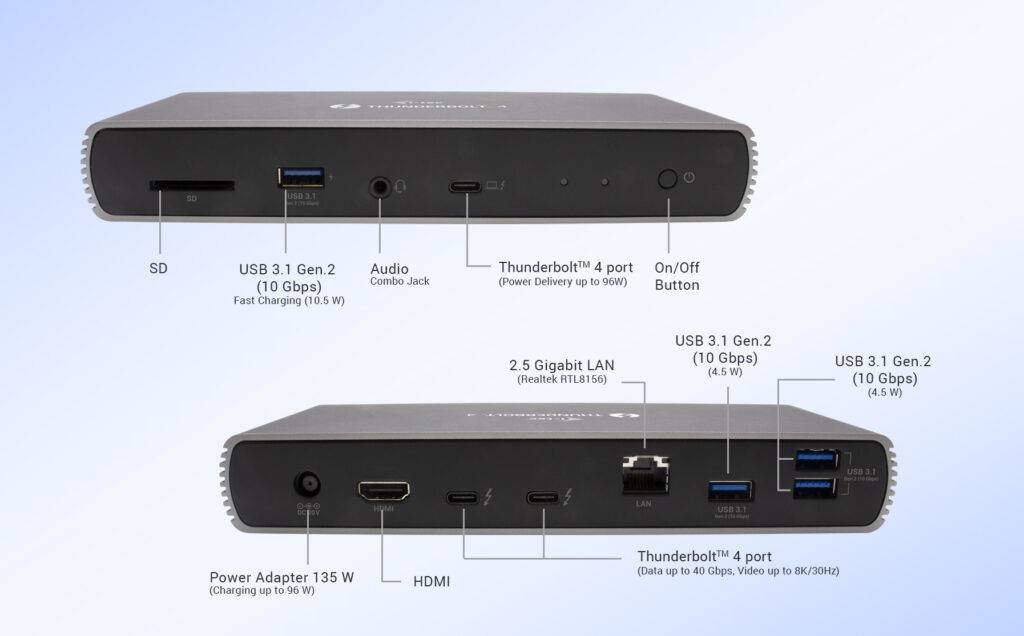 Rca Informatique - image du produit : THUNDERBOLT 4 DUAL DISPLAY DOCKING STATION PD 96W