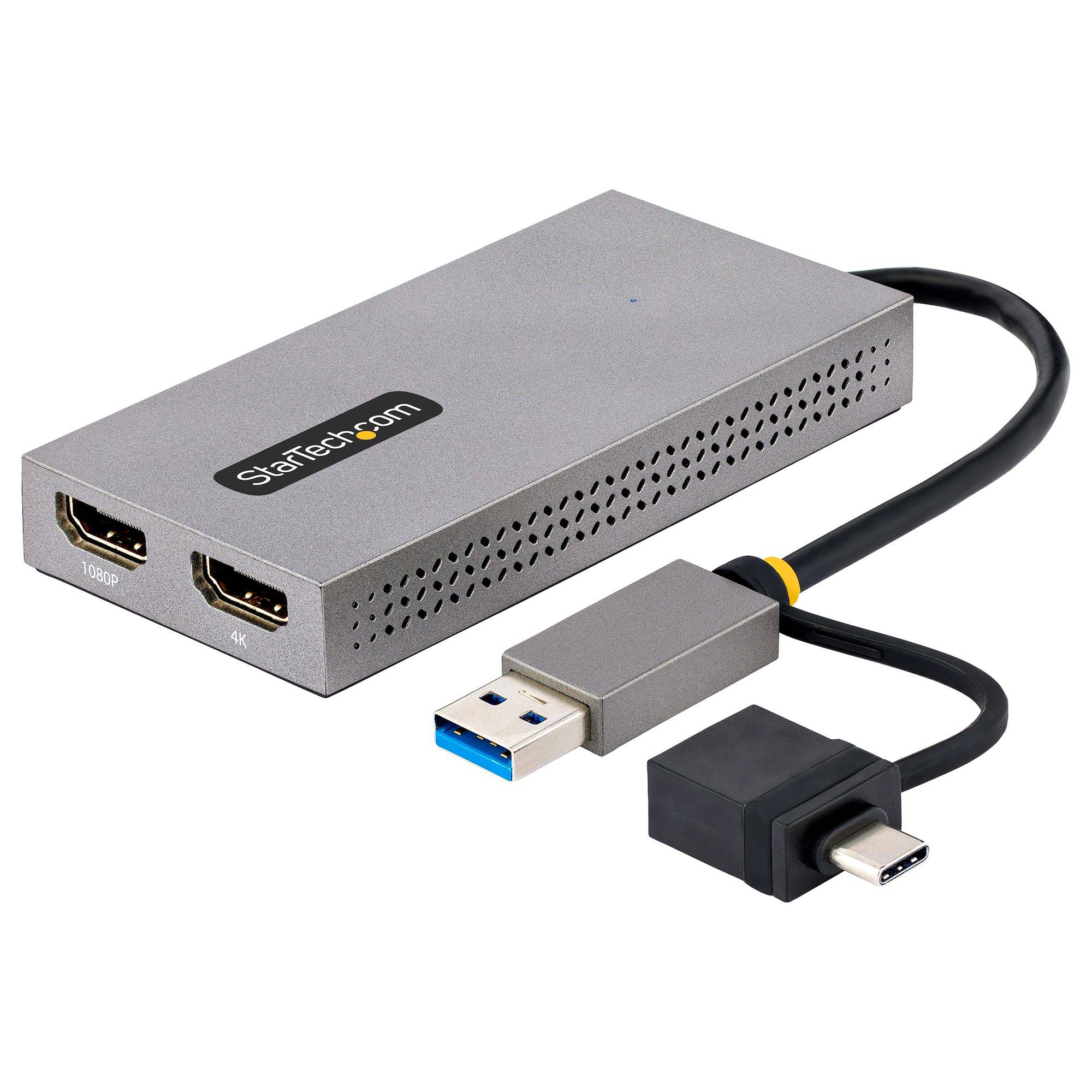 Rca Informatique - Image du produit : USB TO DUAL HDMI ADAPTER - USB-A OR C 1X 4K 30HZ 1X 1080P