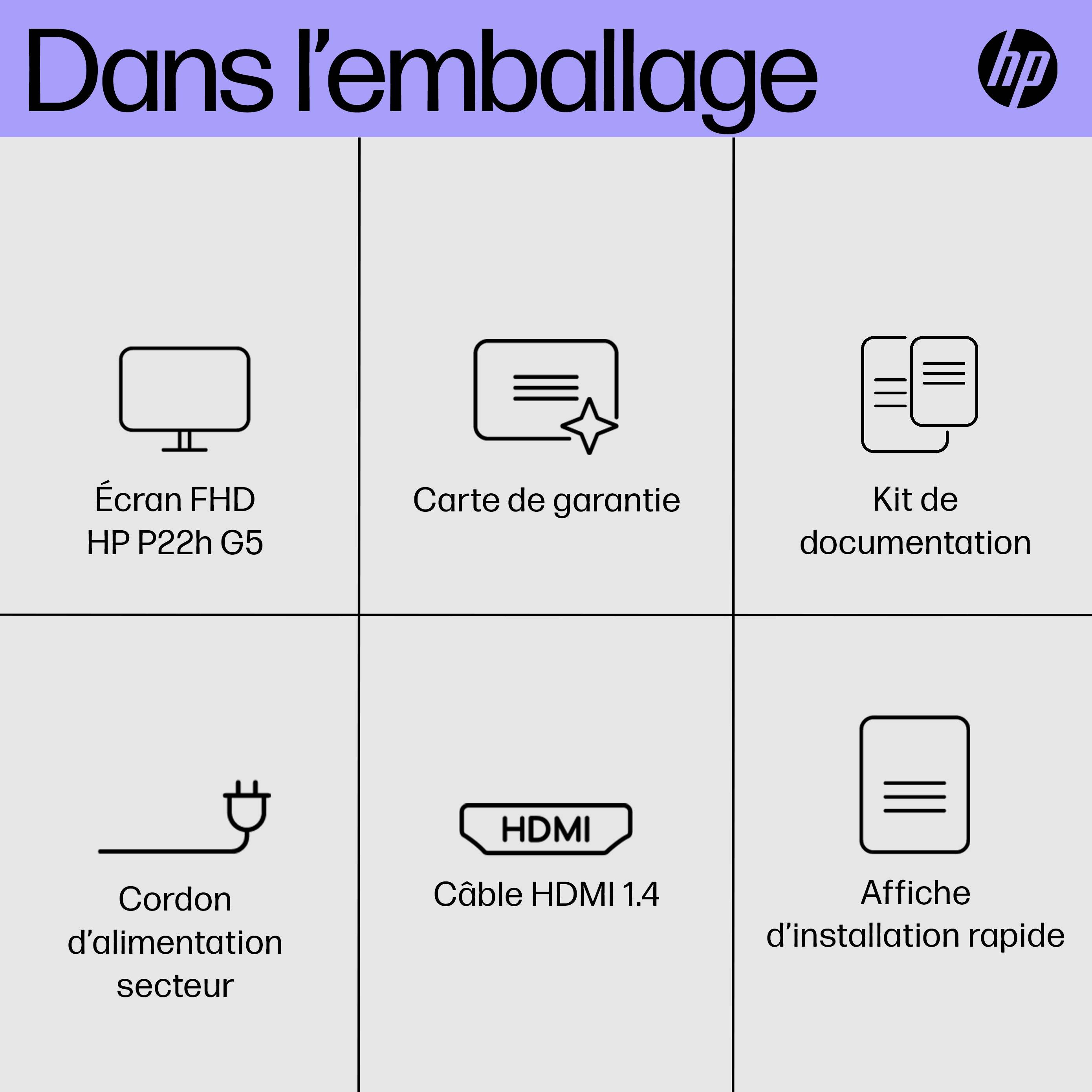 Rca Informatique - image du produit : 21.5IN 1920 X 1080 FHD 16:09 5M P22H G5 HDMI VGA DP