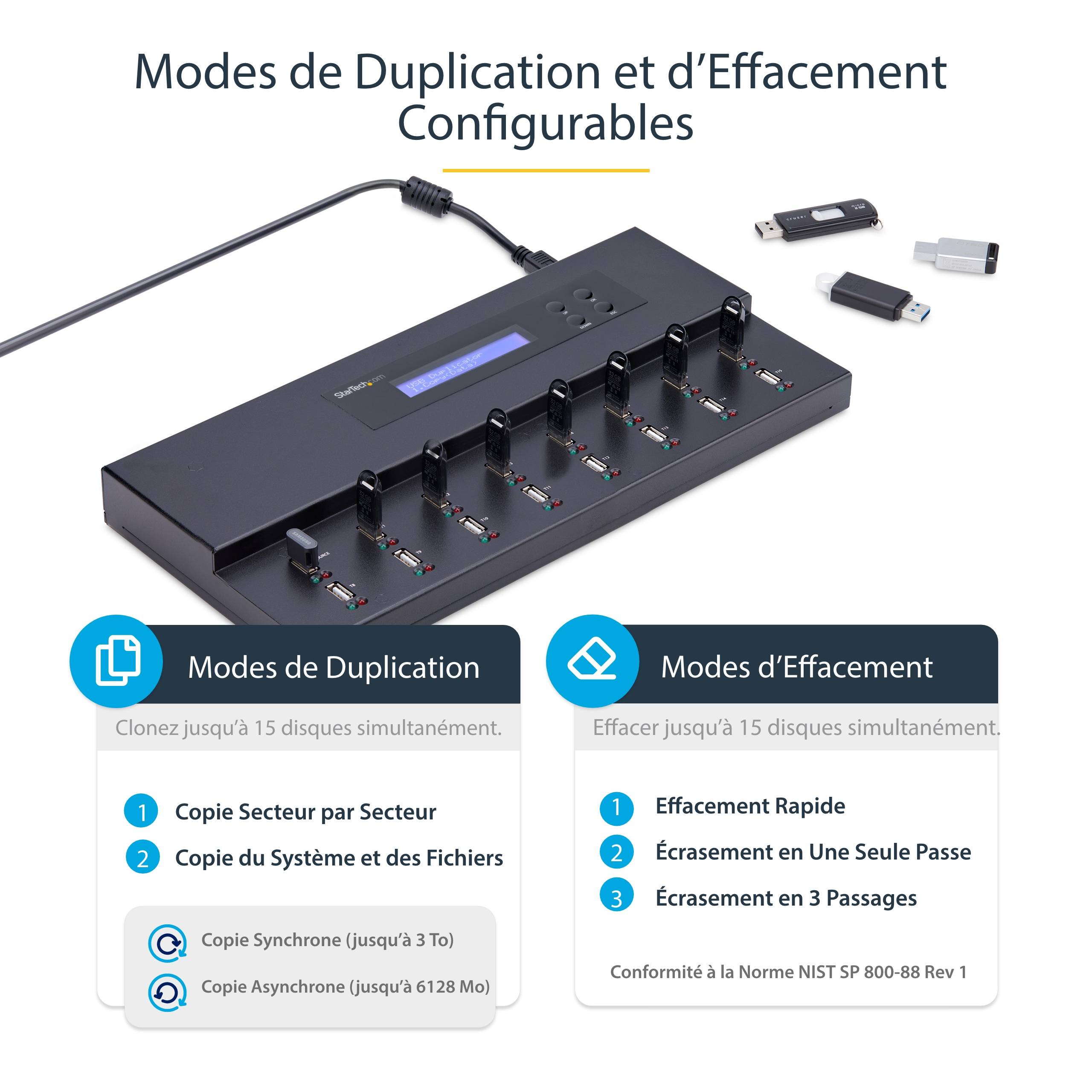 Rca Informatique - image du produit : 1:15 STANDALONE USB DUPLICATOR / ERASER -FLASH DRIVES