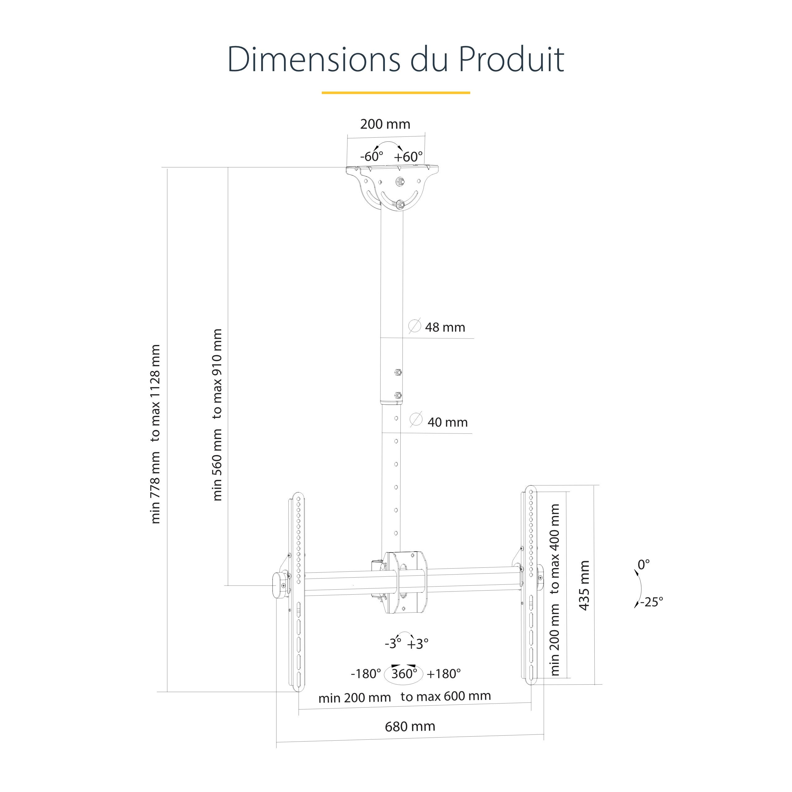 Rca Informatique - image du produit : SUPPORT PLAFOND COURT POUR TV A ECRAN PLAT DE 37 A 70