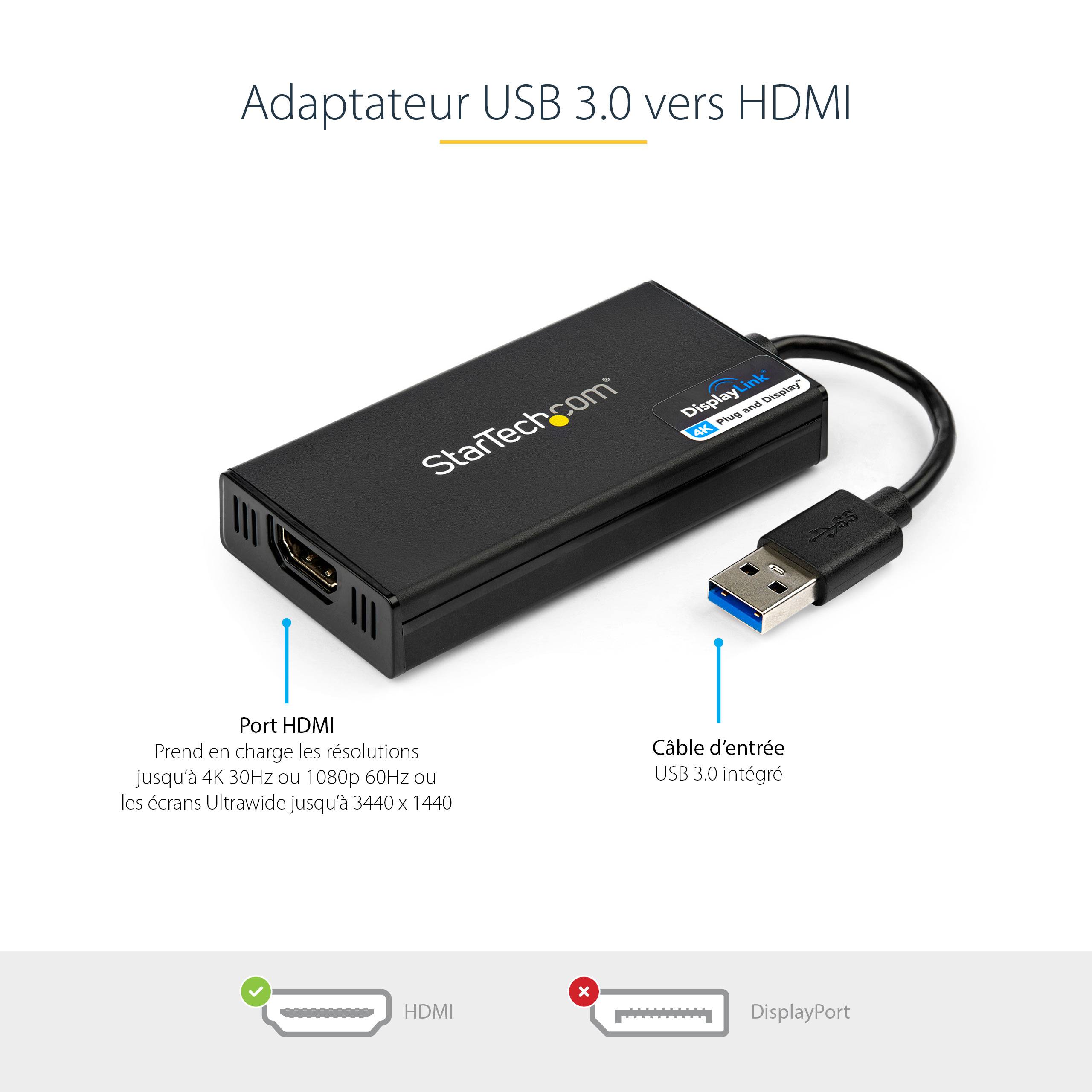 Rca Informatique - image du produit : ADAPTATEUR USB 3.0 VERS HDMI - ULTRA HD 4K - M/F