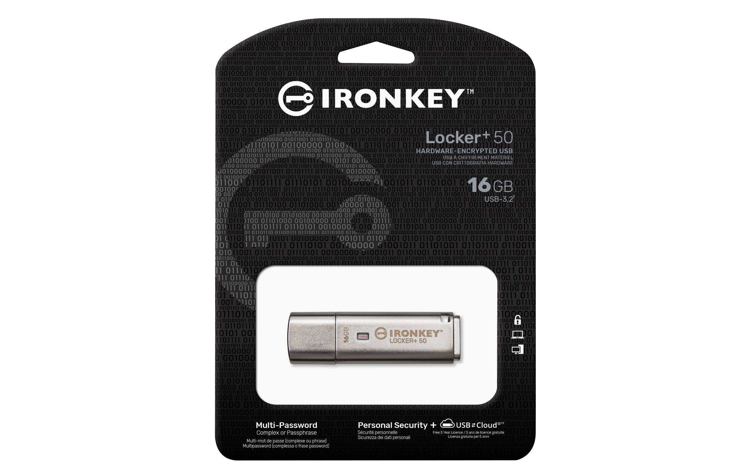 Rca Informatique - image du produit : 16GB USB 3.2 IRONKEY LOCKER+ 50 AES USB W/256BIT ENCRYPTION