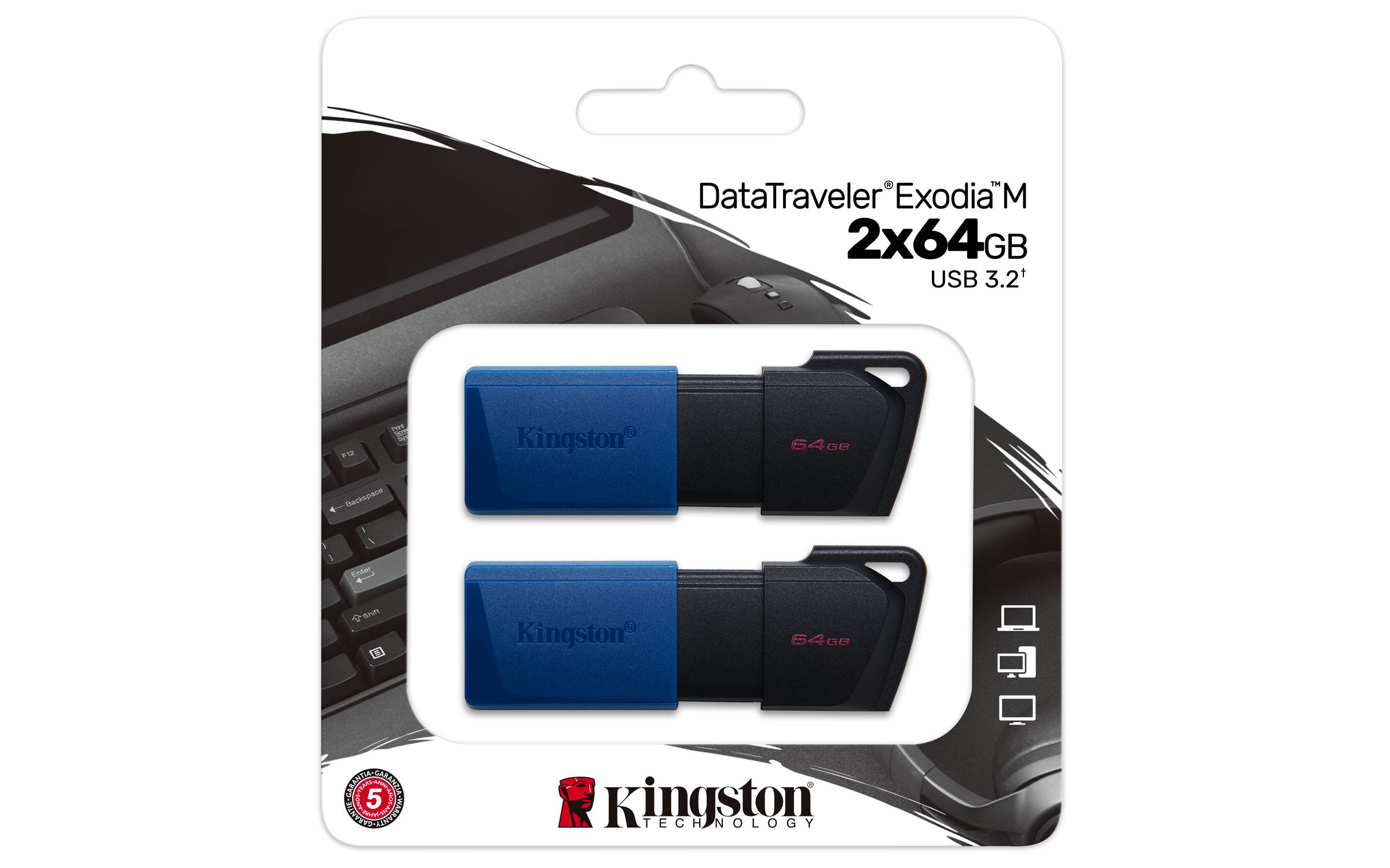 Rca Informatique - image du produit : 64GB DT EXODIA M USB3.2 GEN 1 29 (BLACK + BLUE) 2 PIECES