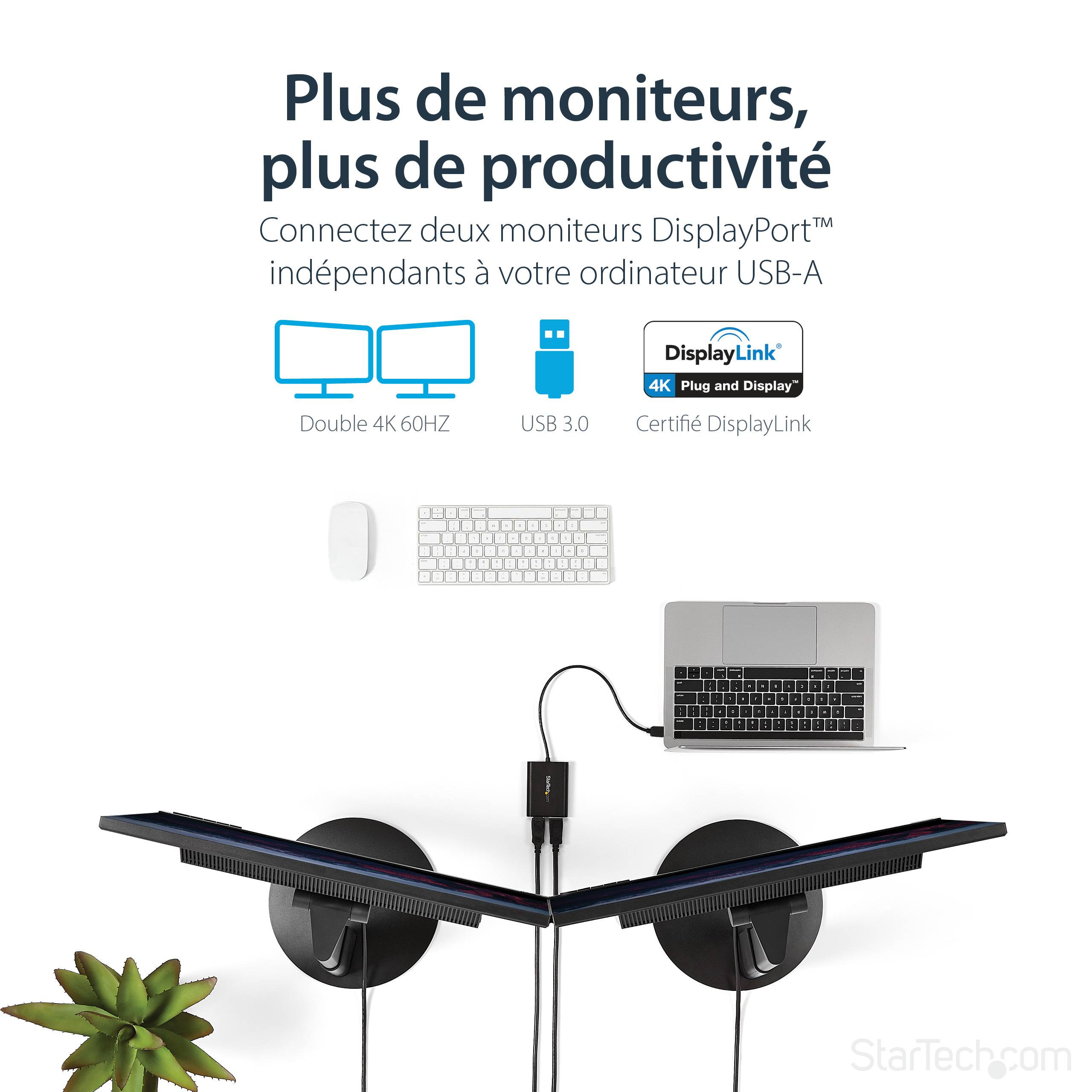 Rca Informatique - image du produit : USB TO DUAL DISPLAYPORT ADAPTER - 4K 60HZ - USB 3.0 (5GBPS)