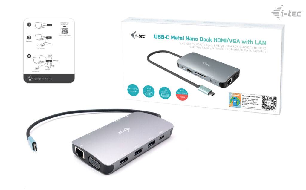 Rca Informatique - image du produit : I-TEC USB-C NANO DOCK HDMI/VGA DOCK ST. HDMI/VGA LAN + PD 100W