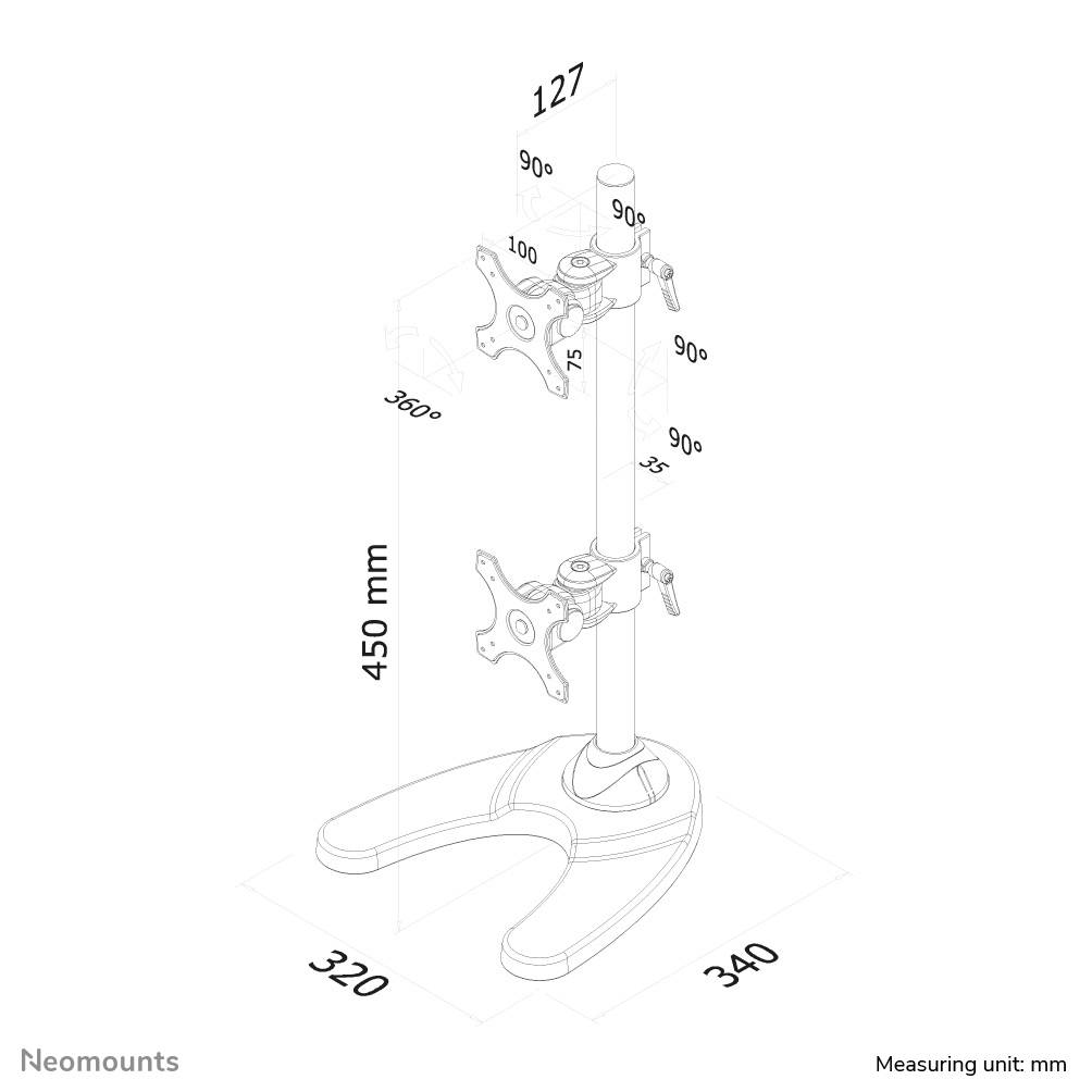 Rca Informatique - image du produit : SUPPORT BUREAU 2 ECRANS PLATS MAX 24IN 1 PT DE FLEXION