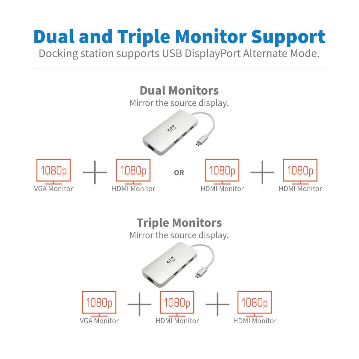 Rca Informatique - image du produit : USB-C DOCKING STATION TYPE-C X2 HDMI+VGA THUNDERB 3 PD CHARGE