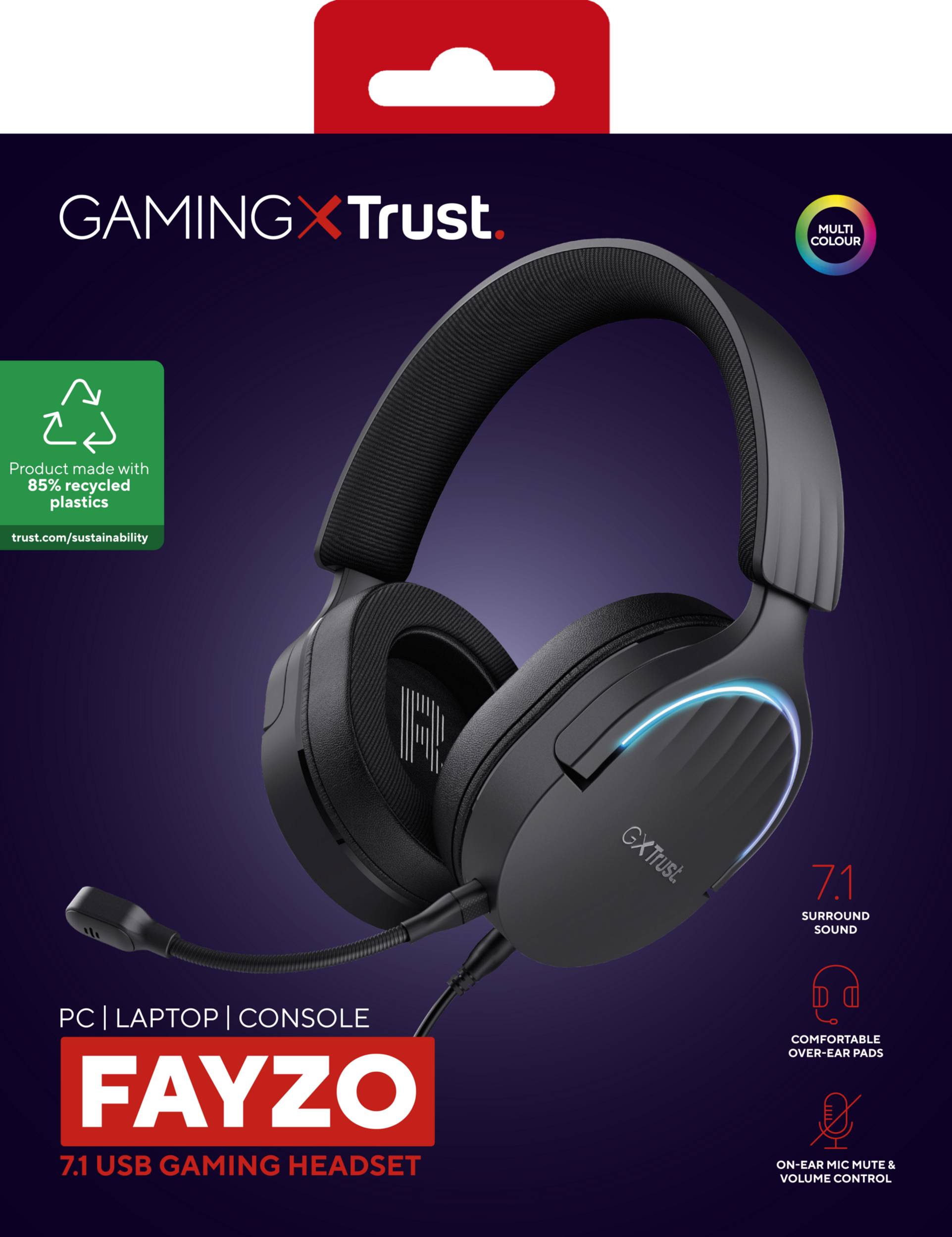 Rca Informatique - image du produit : CASQUE MICRO FAYZO 7.1 USB POUR PC AND CONSOLE - BLACK