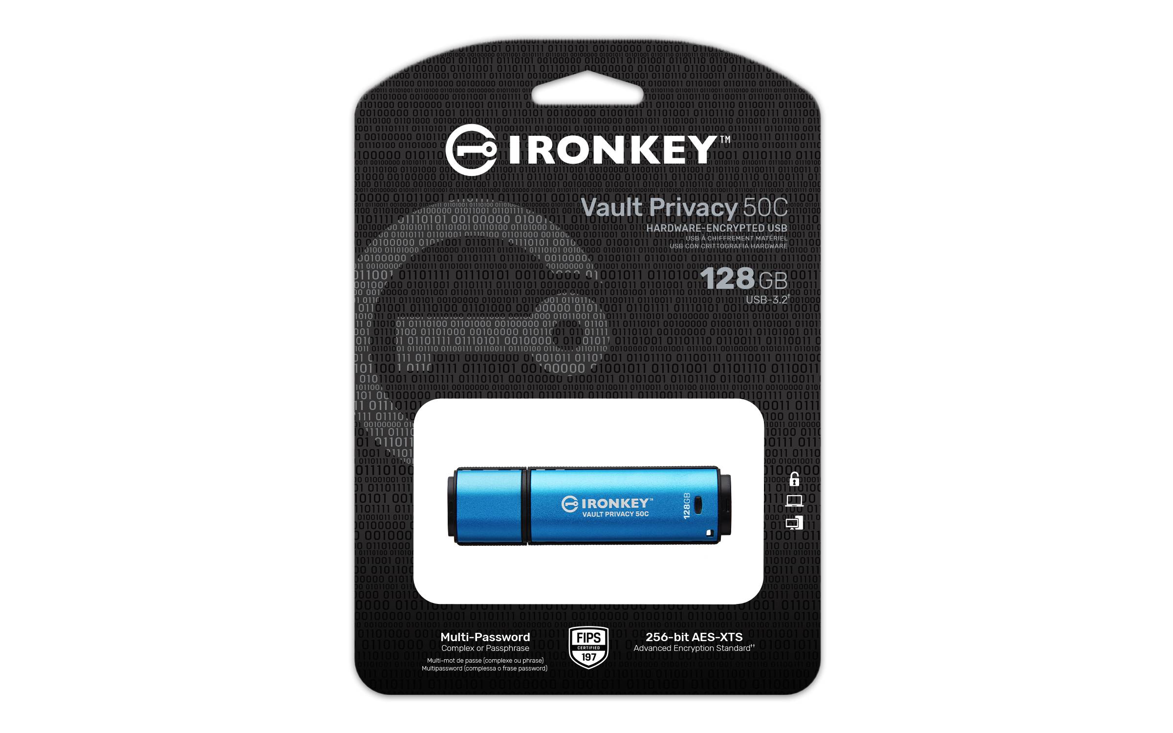 Rca Informatique - image du produit : 128GB USB-C IRONKEY VAULT P 50C AES-256 ENCRYPTED FIPS 197